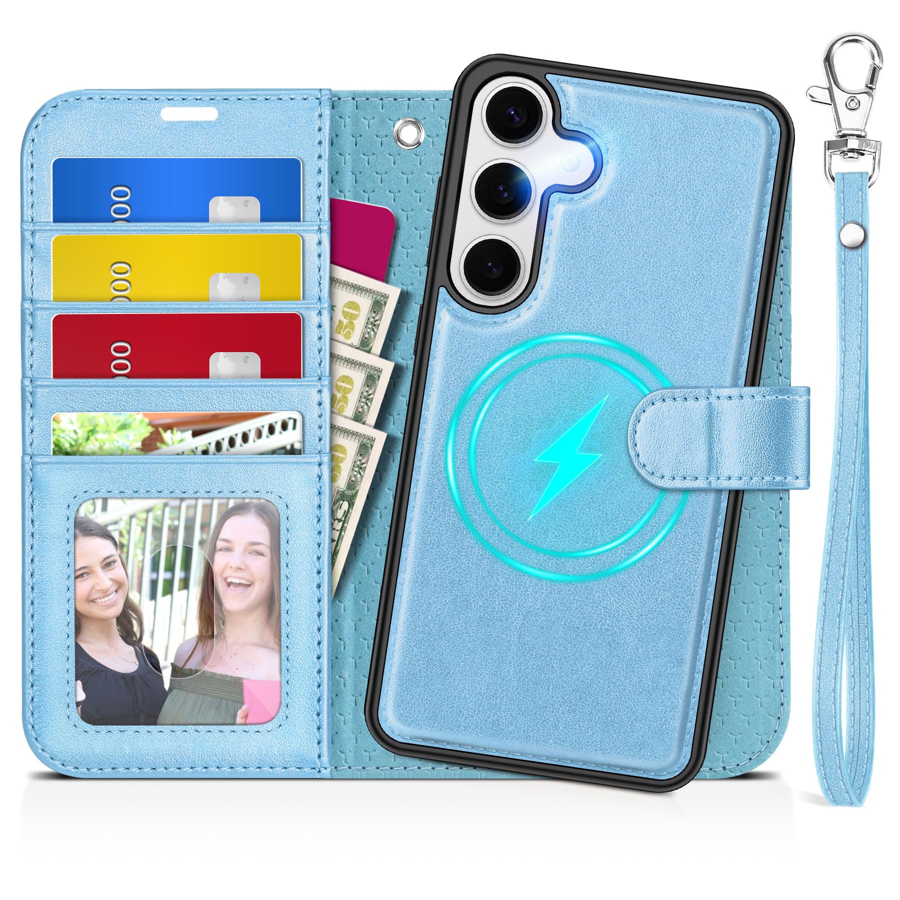 TUCCH Wallet Case for Galaxy S25 Ultra, Removable RFID Blocking [4 Card Slots] Wrist Strap Wireless Charging Kickstand PU Leather Magnetic Detachable Protective Cover for Galaxy S25 Ultra 6.9", Black