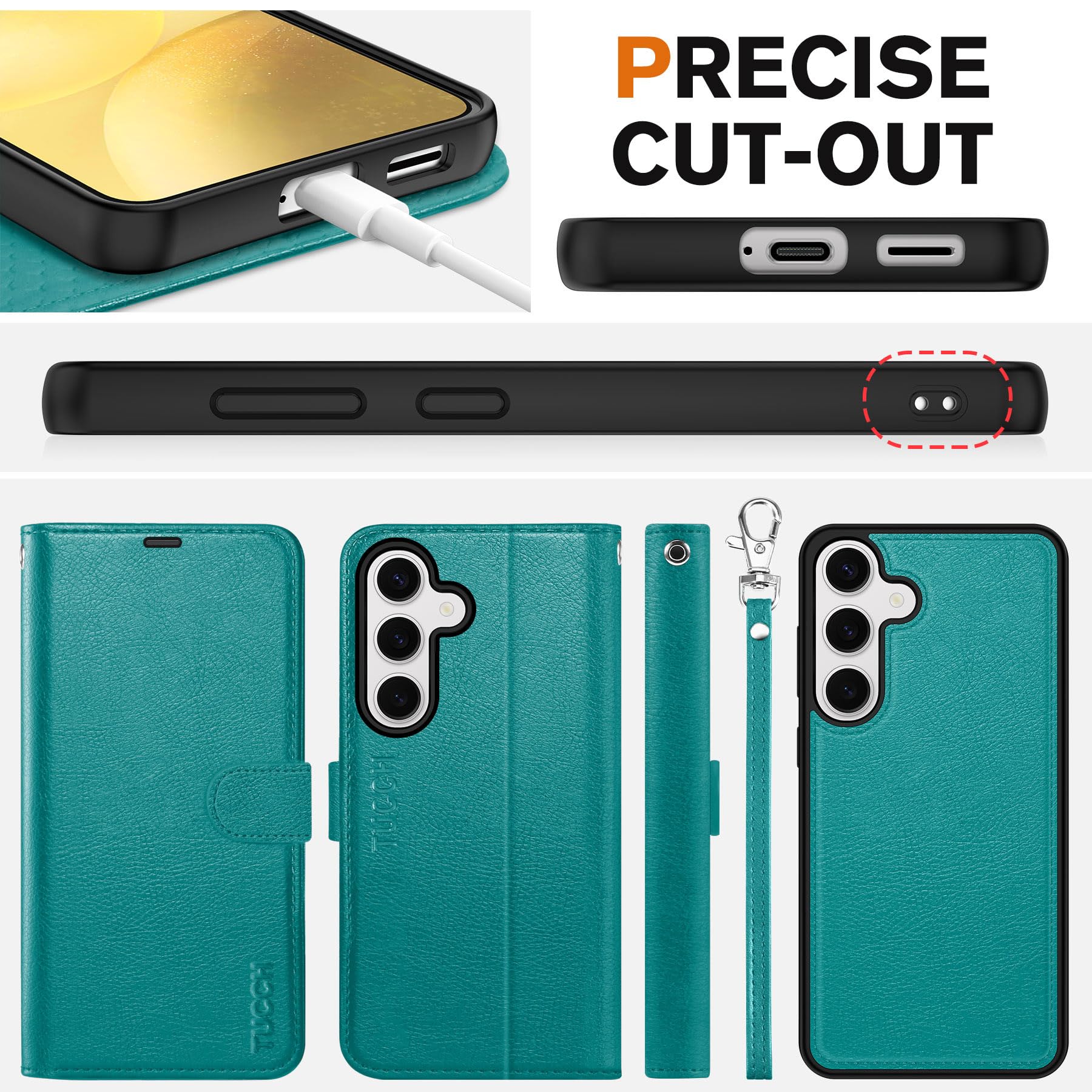 TUCCH Wallet Case for Galaxy S25 Ultra, Removable RFID Blocking [4 Card Slots] Wrist Strap Wireless Charging Kickstand PU Leather Magnetic Detachable Protective Cover for Galaxy S25 Ultra 6.9", Black