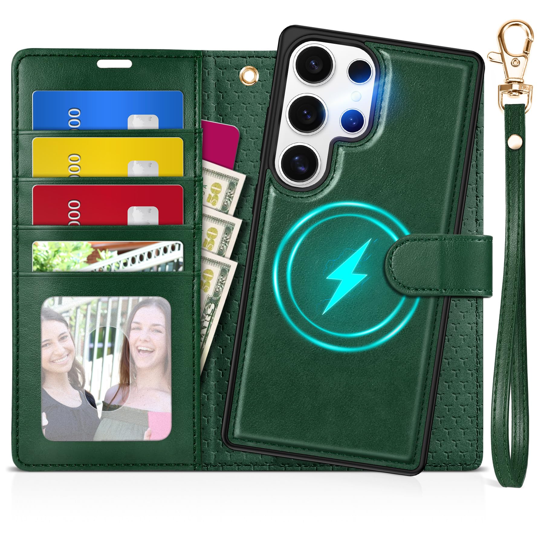 TUCCH Wallet Case for Galaxy S25 Ultra, Removable RFID Blocking [4 Card Slots] Wrist Strap Wireless Charging Kickstand PU Leather Magnetic Detachable Protective Cover for Galaxy S25 Ultra 6.9", Black