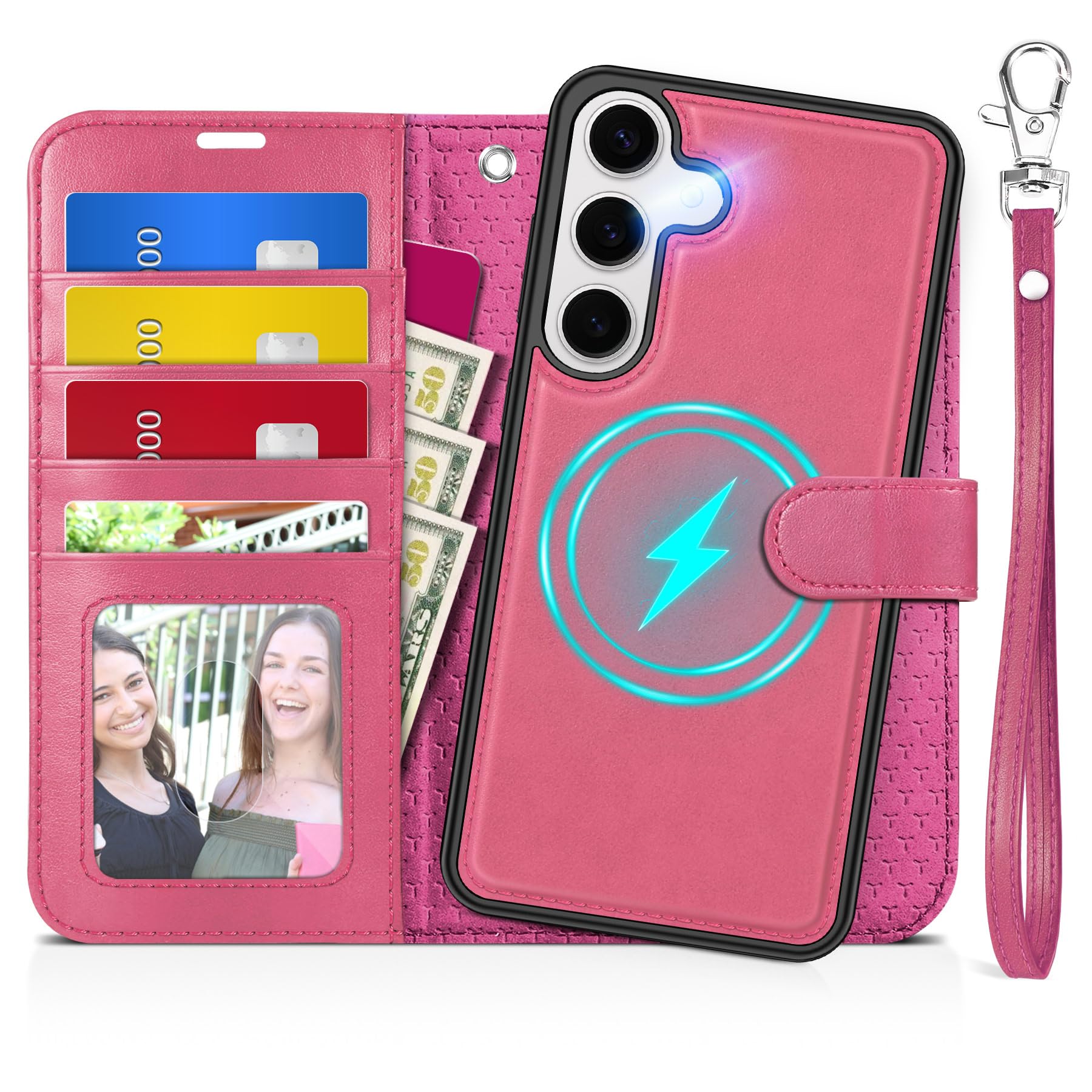 TUCCH Wallet Case for Galaxy S25 Ultra, Removable RFID Blocking [4 Card Slots] Wrist Strap Wireless Charging Kickstand PU Leather Magnetic Detachable Protective Cover for Galaxy S25 Ultra 6.9", Black