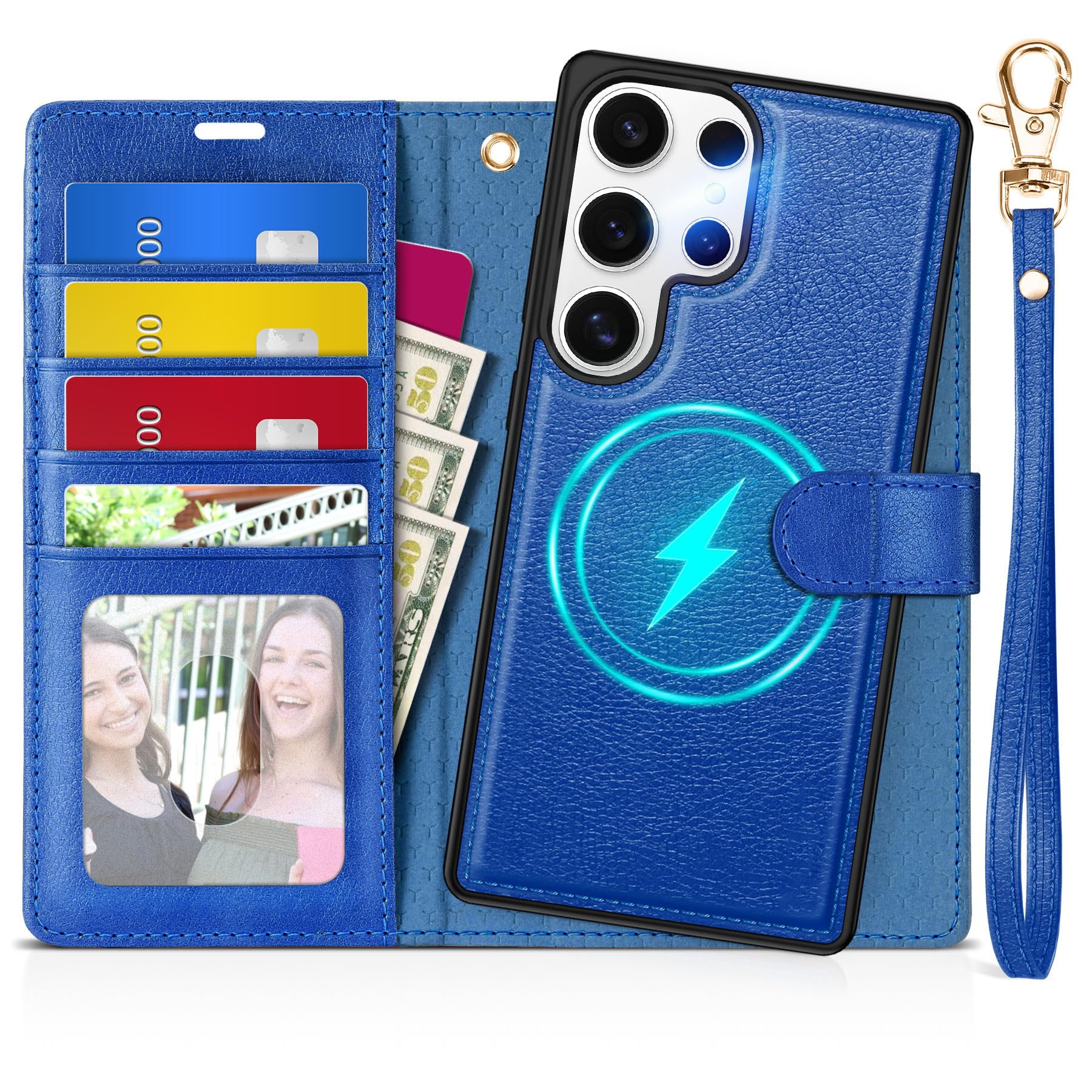 TUCCH Wallet Case for Galaxy S25 Ultra, Removable RFID Blocking [4 Card Slots] Wrist Strap Wireless Charging Kickstand PU Leather Magnetic Detachable Protective Cover for Galaxy S25 Ultra 6.9", Black