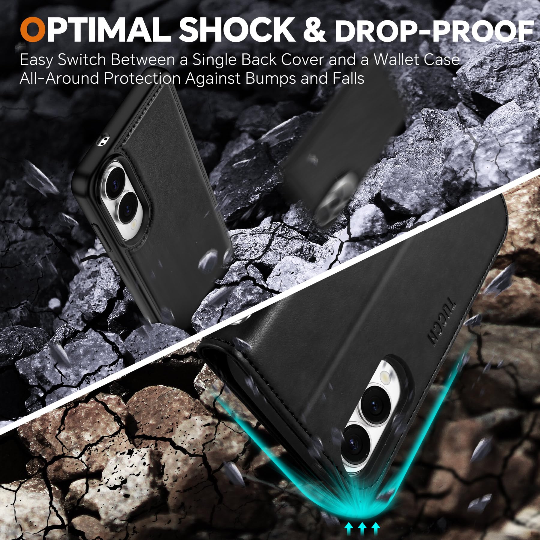 TUCCH Wallet Case for Galaxy S25 Ultra, Removable RFID Blocking [4 Card Slots] Wrist Strap Wireless Charging Kickstand PU Leather Magnetic Detachable Protective Cover for Galaxy S25 Ultra 6.9", Black