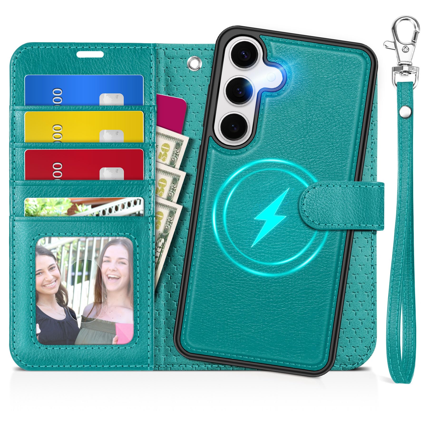 TUCCH Wallet Case for Galaxy S25 Ultra, Removable RFID Blocking [4 Card Slots] Wrist Strap Wireless Charging Kickstand PU Leather Magnetic Detachable Protective Cover for Galaxy S25 Ultra 6.9", Black