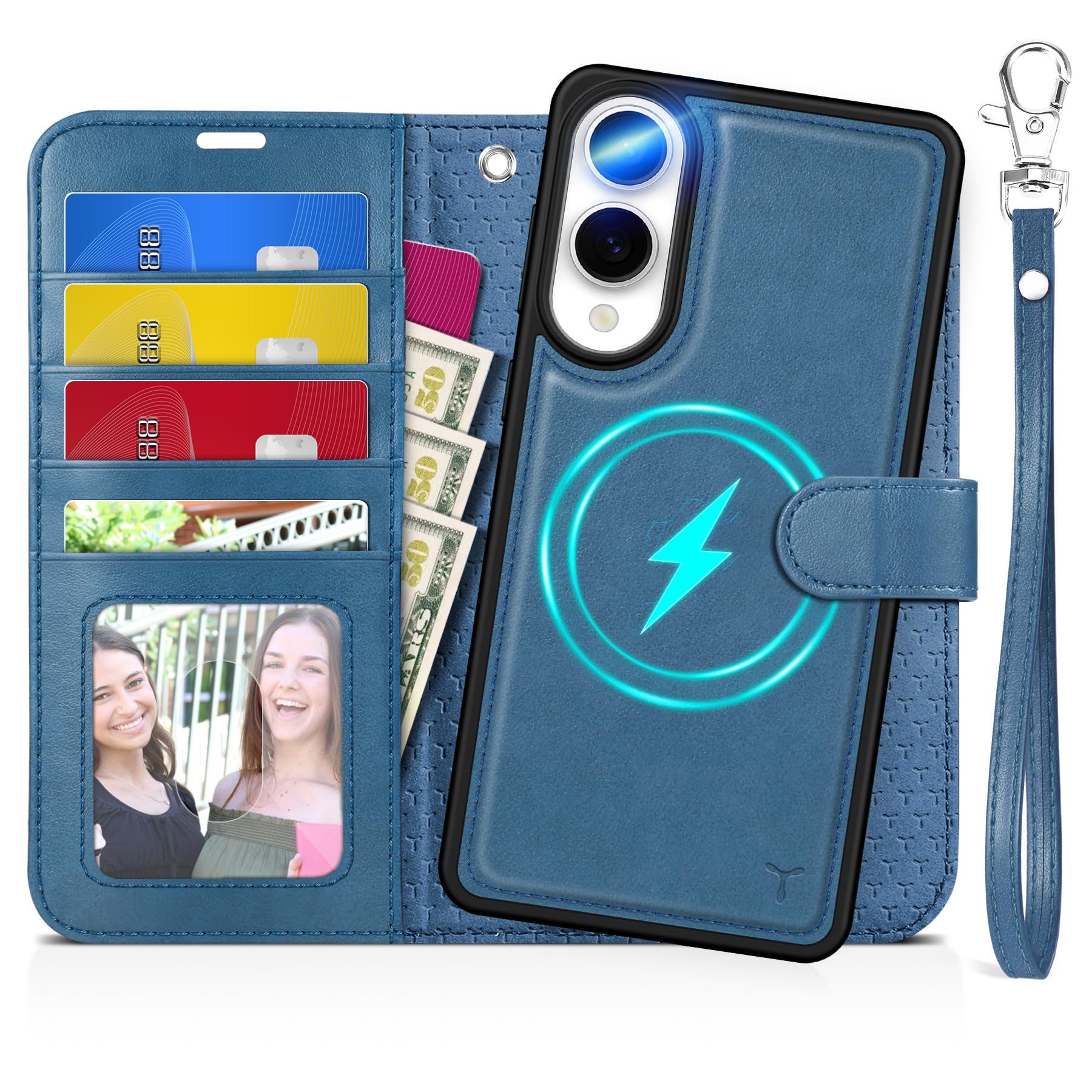 TUCCH Wallet Case for Galaxy S25 Ultra, Removable RFID Blocking [4 Card Slots] Wrist Strap Wireless Charging Kickstand PU Leather Magnetic Detachable Protective Cover for Galaxy S25 Ultra 6.9", Black