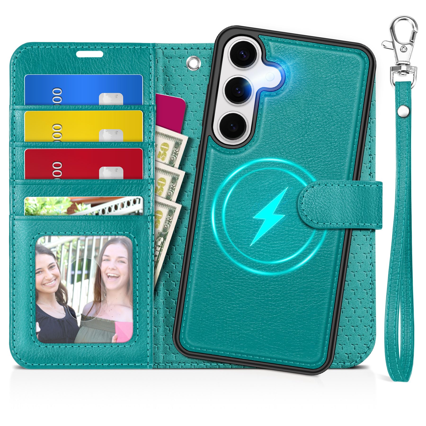 TUCCH Wallet Case for Galaxy S25 Ultra, Removable RFID Blocking [4 Card Slots] Wrist Strap Wireless Charging Kickstand PU Leather Magnetic Detachable Protective Cover for Galaxy S25 Ultra 6.9", Black