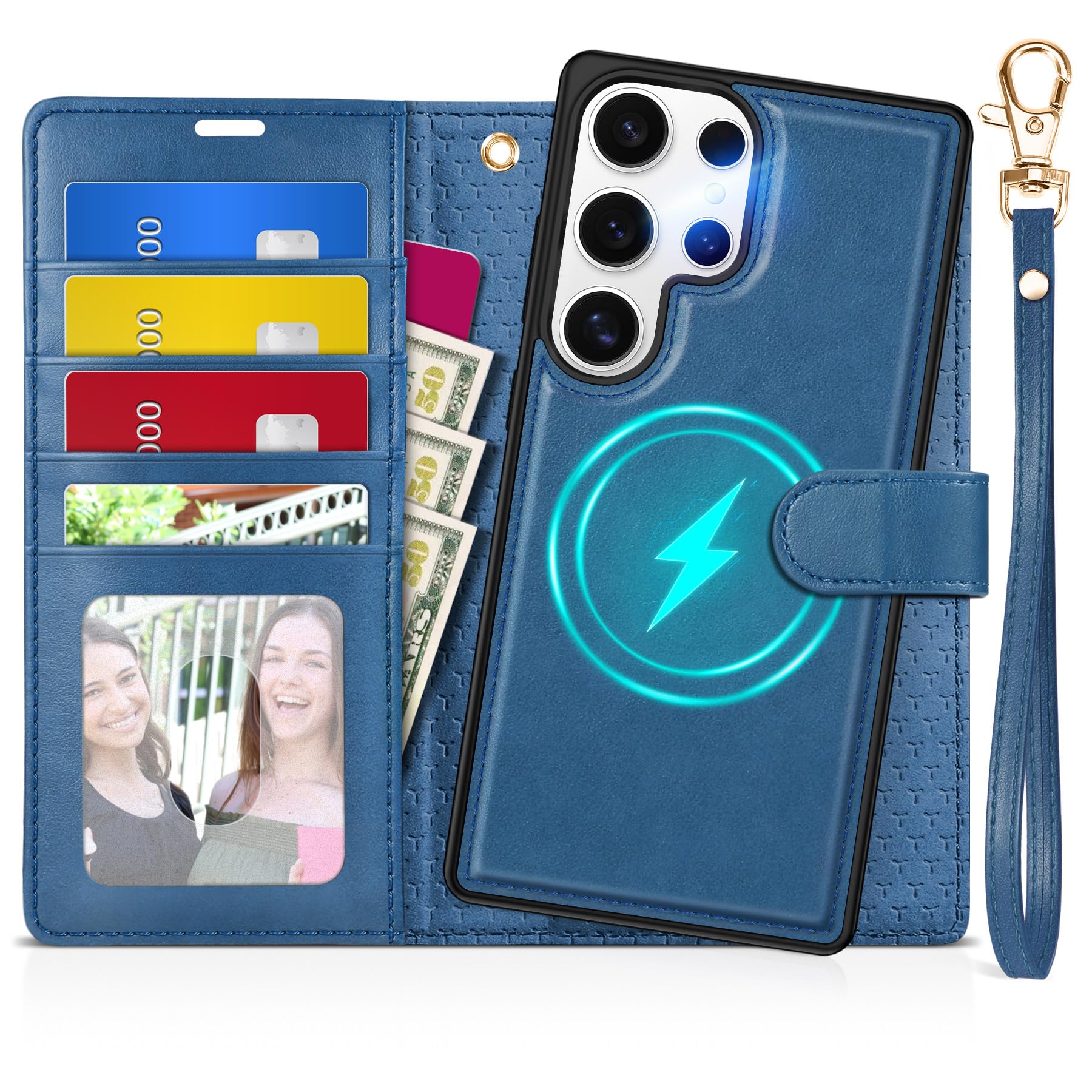 TUCCH Wallet Case for Galaxy S25 Ultra, Removable RFID Blocking [4 Card Slots] Wrist Strap Wireless Charging Kickstand PU Leather Magnetic Detachable Protective Cover for Galaxy S25 Ultra 6.9", Black