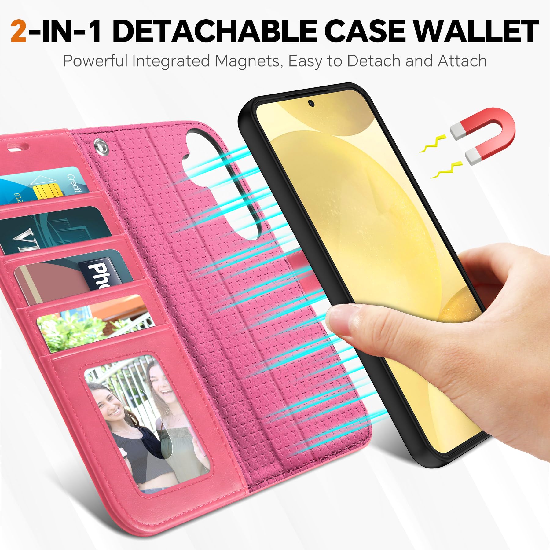 TUCCH Wallet Case for Galaxy S25 Ultra, Removable RFID Blocking [4 Card Slots] Wrist Strap Wireless Charging Kickstand PU Leather Magnetic Detachable Protective Cover for Galaxy S25 Ultra 6.9", Black