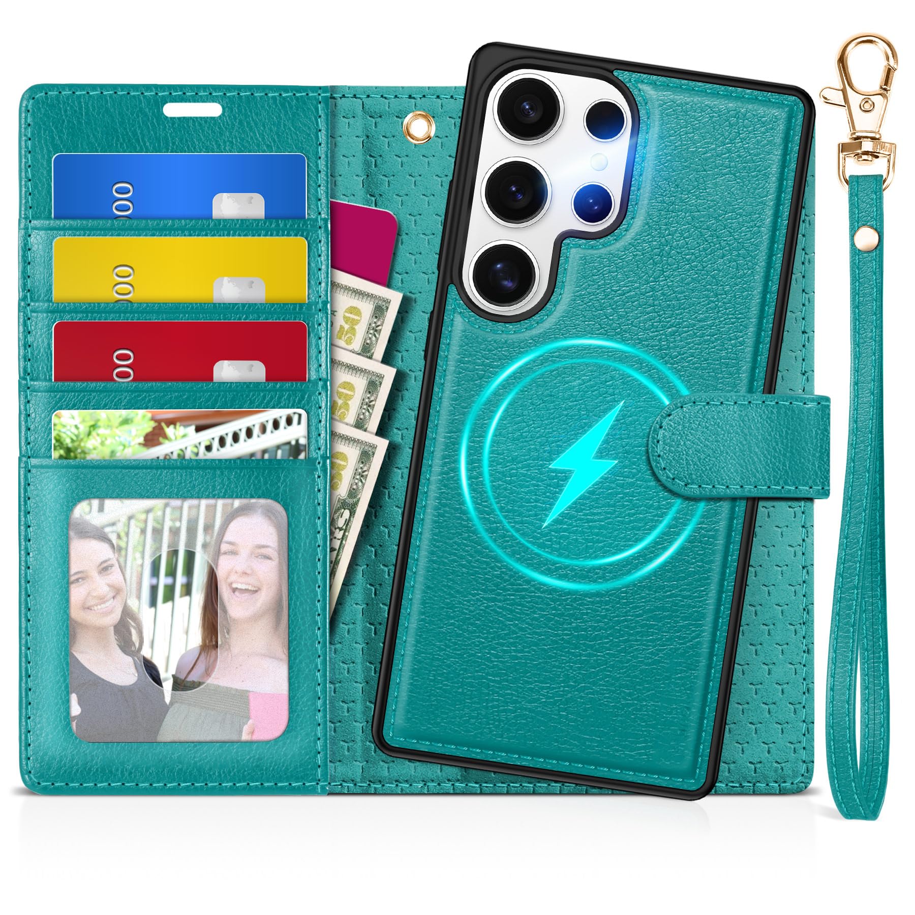 TUCCH Wallet Case for Galaxy S25 Ultra, Removable RFID Blocking [4 Card Slots] Wrist Strap Wireless Charging Kickstand PU Leather Magnetic Detachable Protective Cover for Galaxy S25 Ultra 6.9", Black