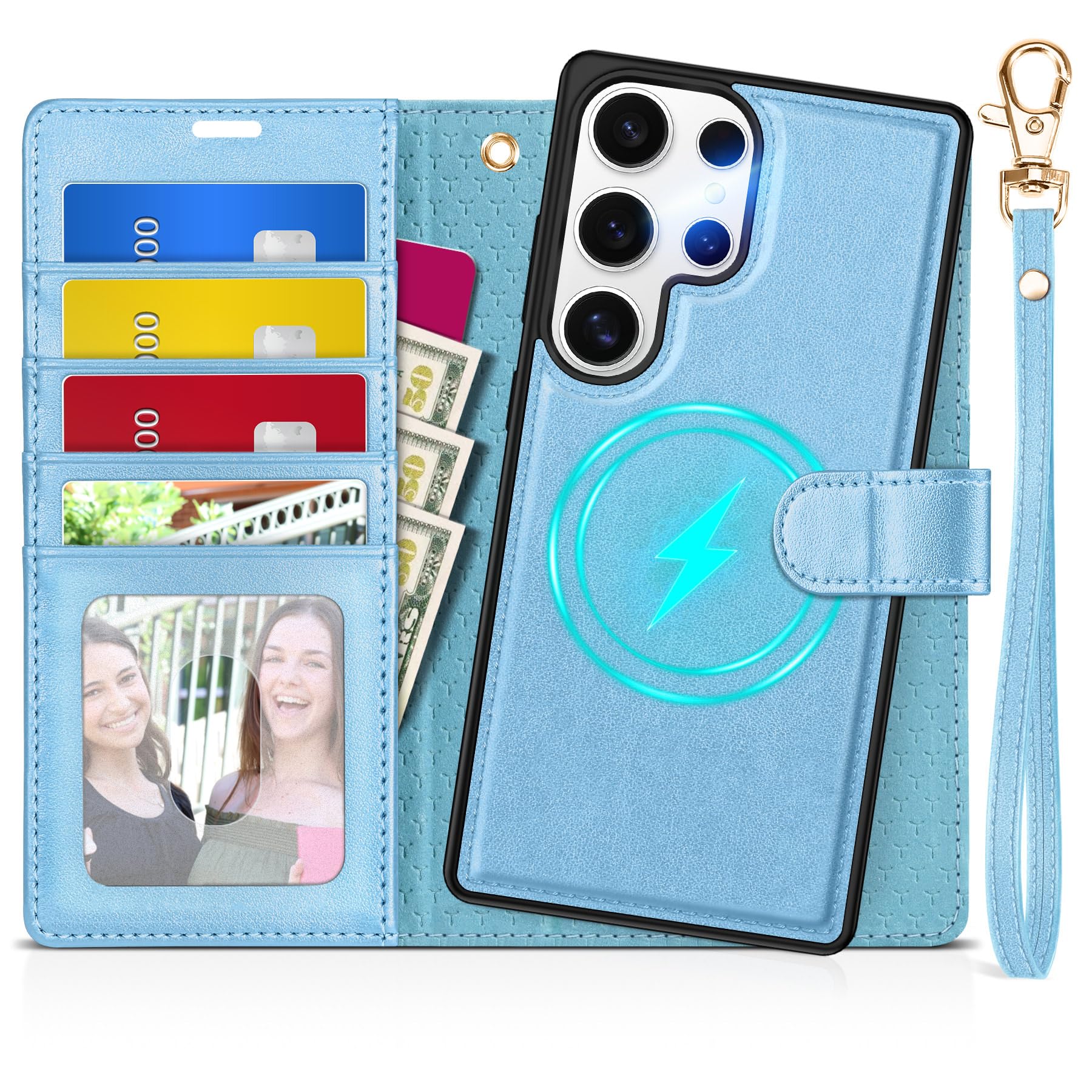 TUCCH Wallet Case for Galaxy S25 Ultra, Removable RFID Blocking [4 Card Slots] Wrist Strap Wireless Charging Kickstand PU Leather Magnetic Detachable Protective Cover for Galaxy S25 Ultra 6.9", Black