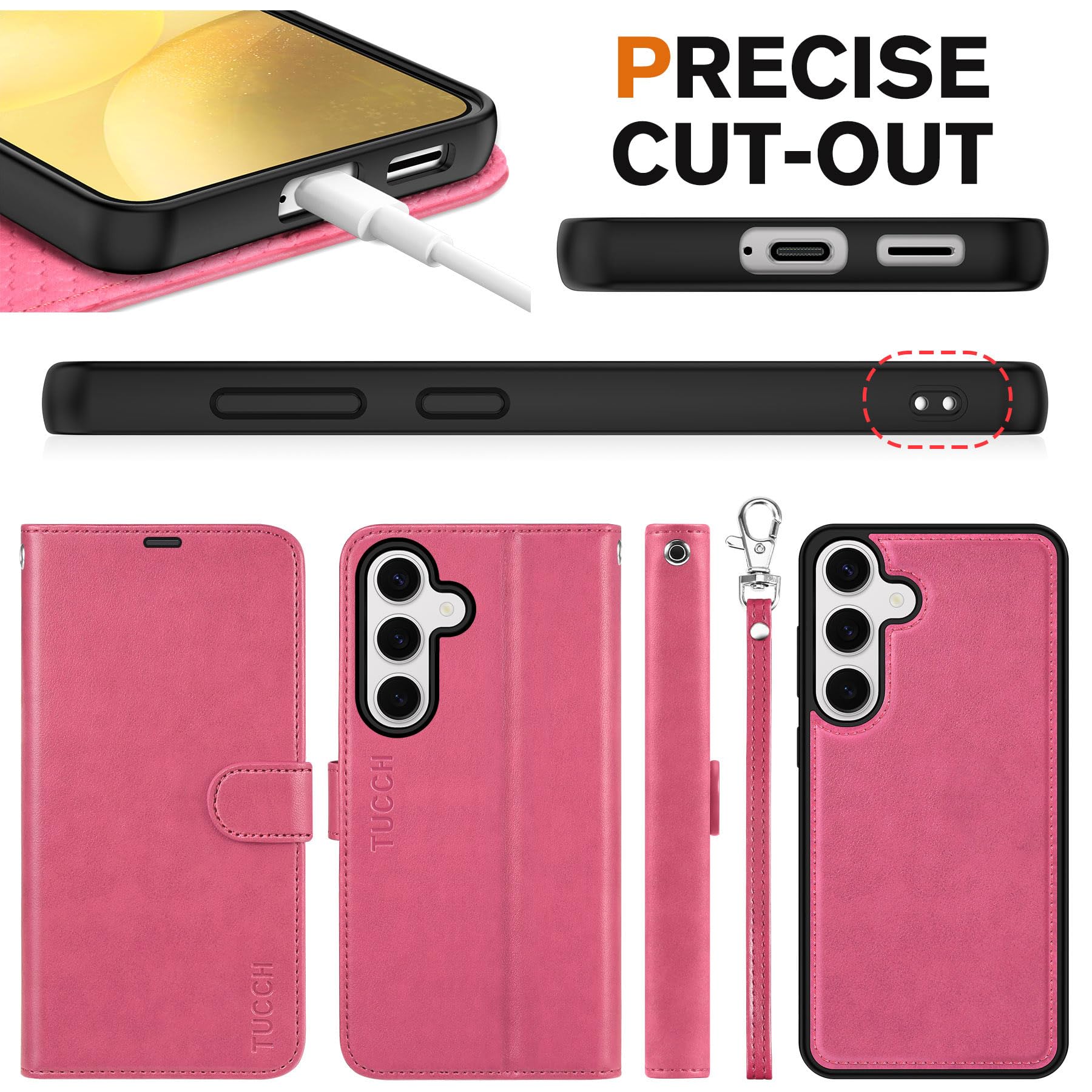 TUCCH Wallet Case for Galaxy S25 Ultra, Removable RFID Blocking [4 Card Slots] Wrist Strap Wireless Charging Kickstand PU Leather Magnetic Detachable Protective Cover for Galaxy S25 Ultra 6.9", Black