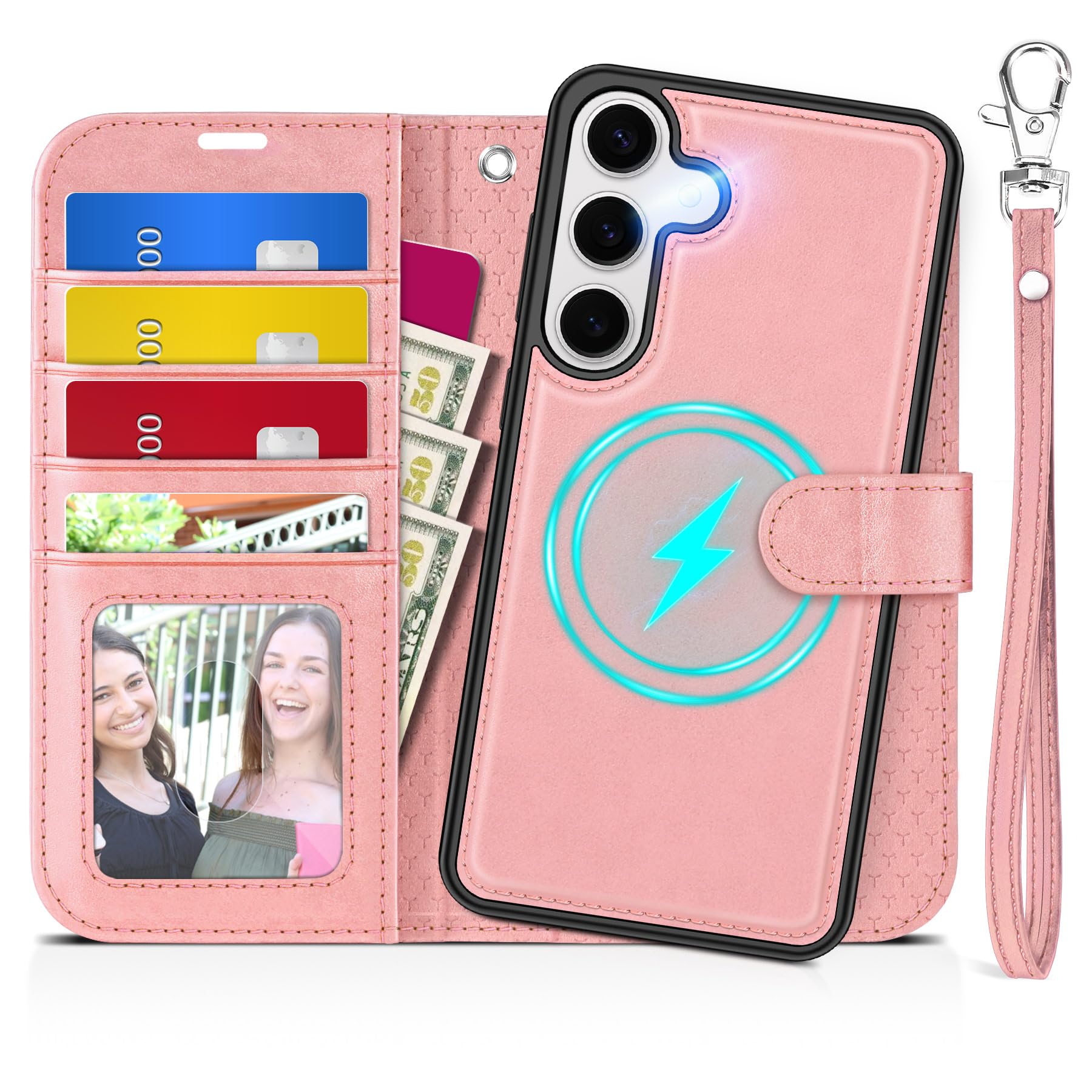 TUCCH Wallet Case for Galaxy S25 Ultra, Removable RFID Blocking [4 Card Slots] Wrist Strap Wireless Charging Kickstand PU Leather Magnetic Detachable Protective Cover for Galaxy S25 Ultra 6.9", Black