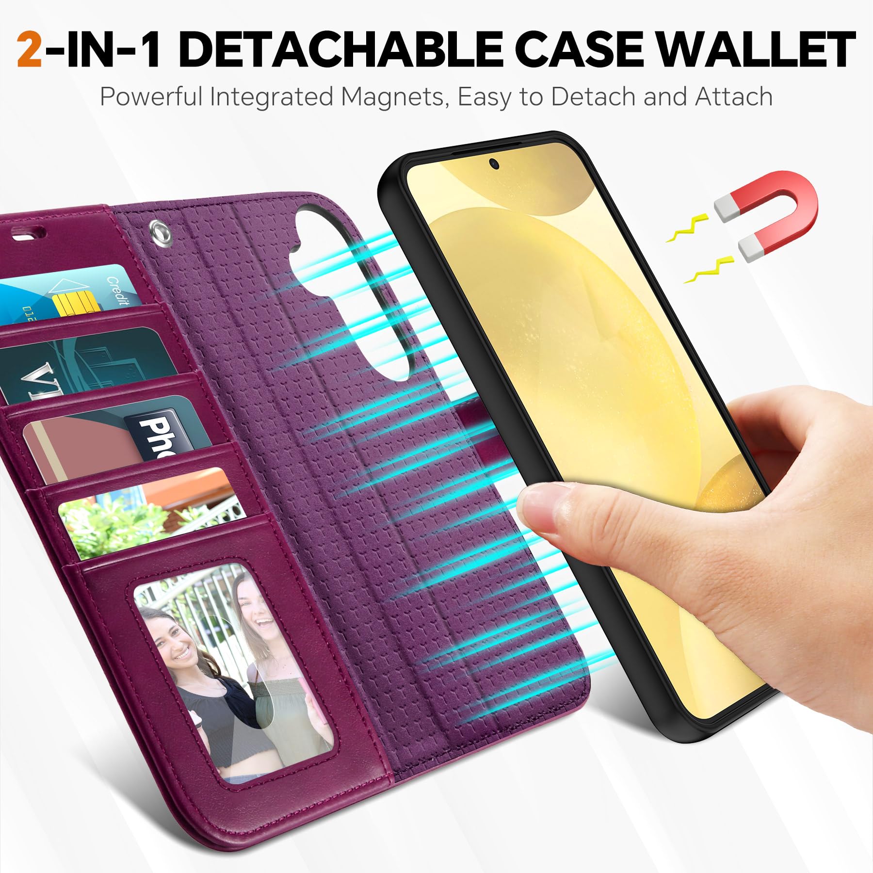 TUCCH Wallet Case for Galaxy S25 Ultra, Removable RFID Blocking [4 Card Slots] Wrist Strap Wireless Charging Kickstand PU Leather Magnetic Detachable Protective Cover for Galaxy S25 Ultra 6.9", Black