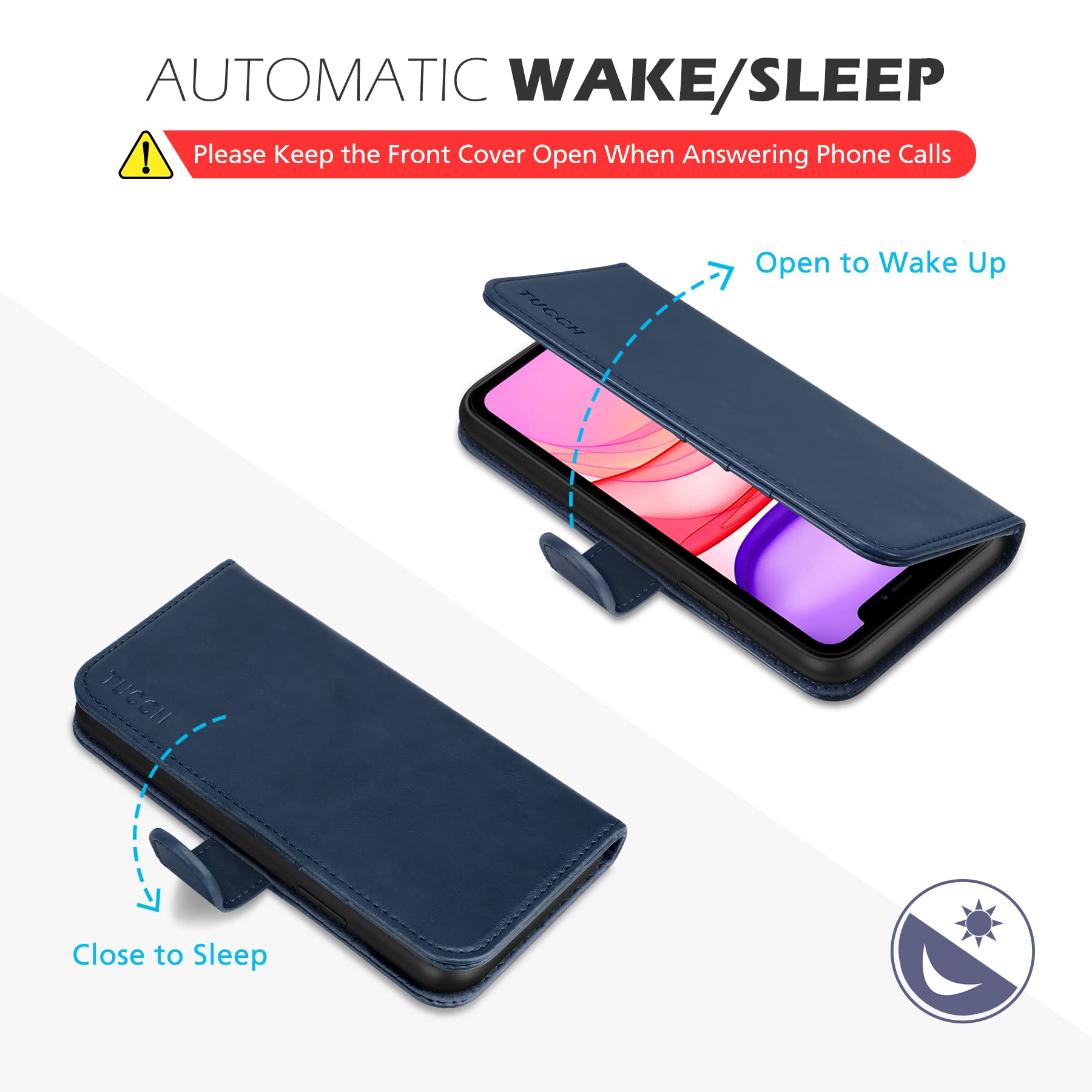 TUCCH Wallet Case for iPhone 11 Pro, Magnetic Auto Wake Sleep RFID Blocking Card Slots [TPU Shockproof Interior Case], PU Leather Stand Flip Cover Compatible with iPhone 11 Pro 5.8 inch, Black