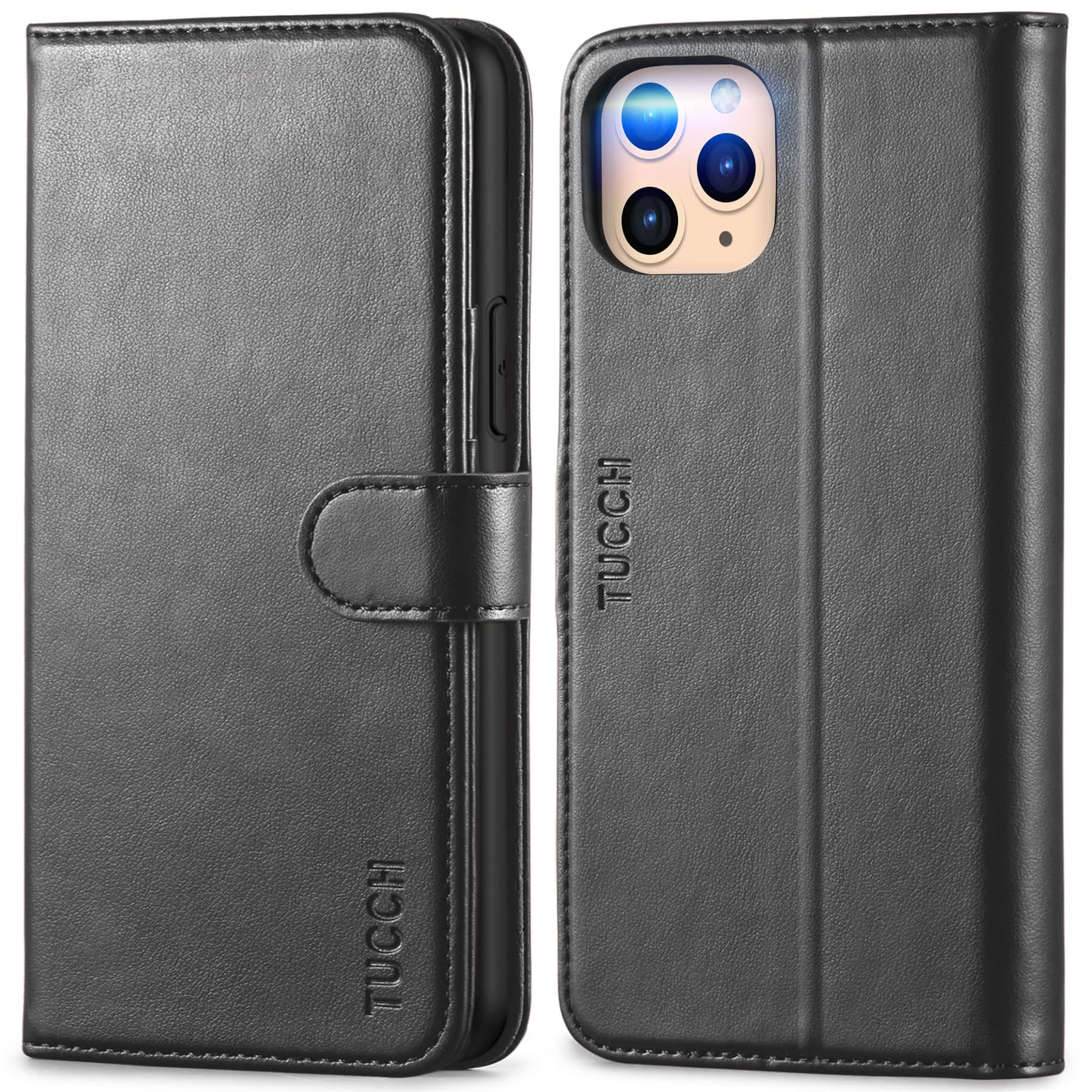 TUCCH Wallet Case for iPhone 11 Pro, Magnetic Auto Wake Sleep RFID Blocking Card Slots [TPU Shockproof Interior Case], PU Leather Stand Flip Cover Compatible with iPhone 11 Pro 5.8 inch, Black