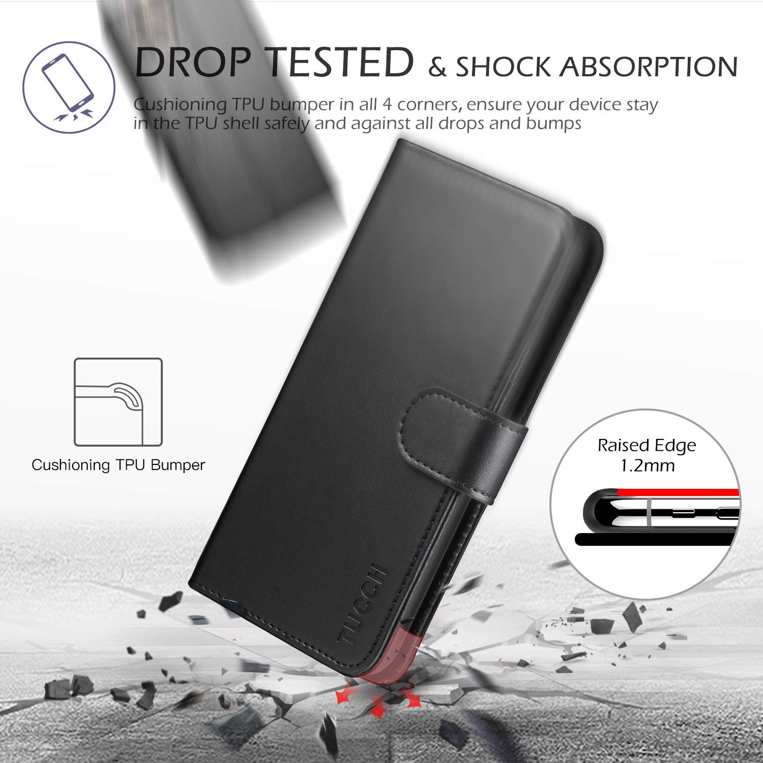 TUCCH Wallet Case for iPhone 11 Pro, Magnetic Auto Wake Sleep RFID Blocking Card Slots [TPU Shockproof Interior Case], PU Leather Stand Flip Cover Compatible with iPhone 11 Pro 5.8 inch, Black