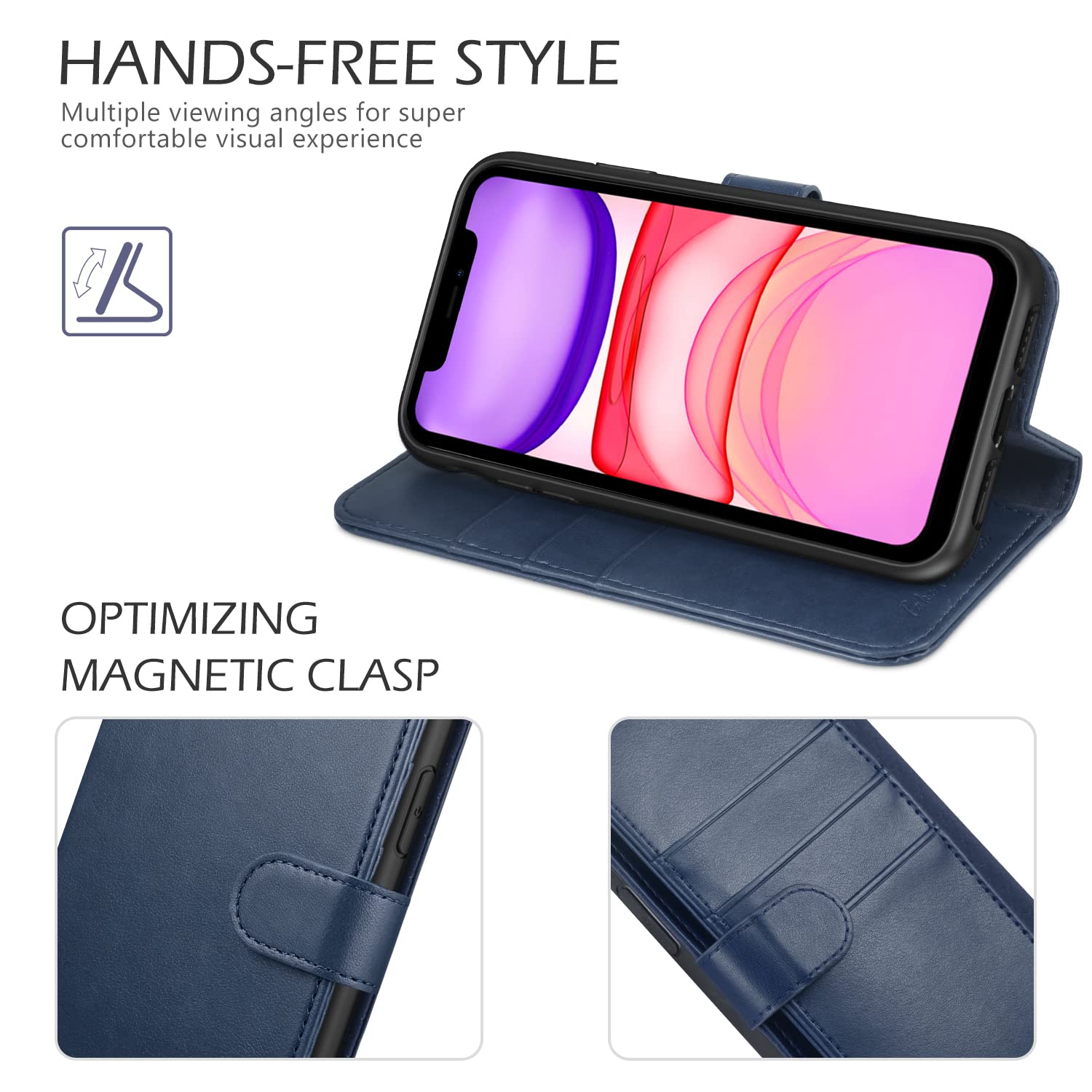 TUCCH Wallet Case for iPhone 11 Pro, Magnetic Auto Wake Sleep RFID Blocking Card Slots [TPU Shockproof Interior Case], PU Leather Stand Flip Cover Compatible with iPhone 11 Pro 5.8 inch, Black