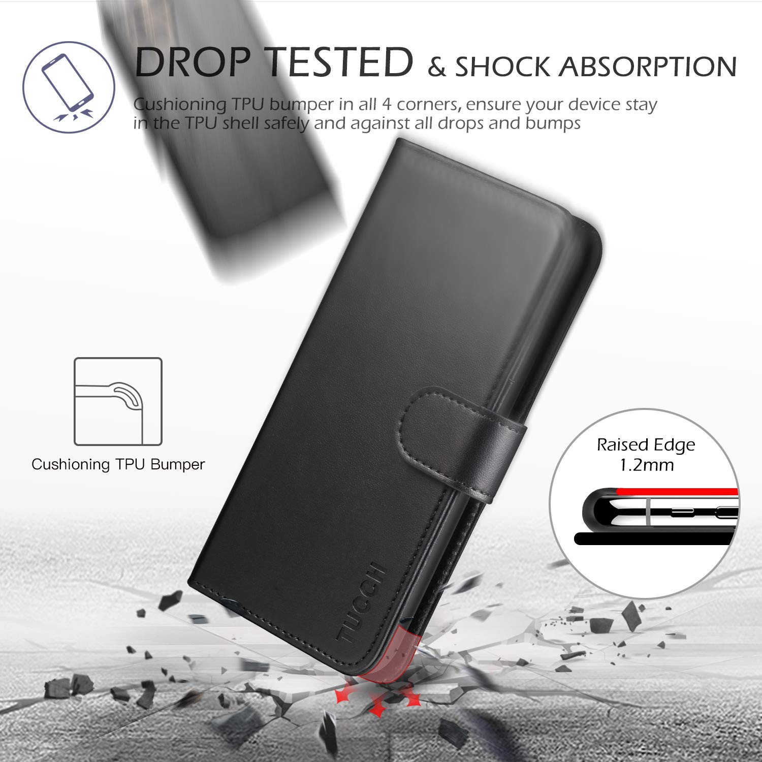 TUCCH Wallet Case for iPhone 11 Pro Max, Magnetic Auto Wake Sleep RFID Blocking Card Slot [Shockproof TPU Shell], PU Leather Stand Flip Cover Compatible with iPhone 11 Pro Max 6.5 inch 2019, Black