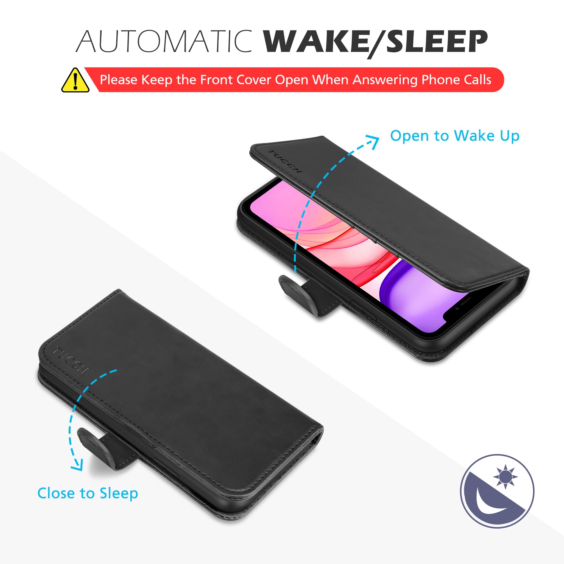 TUCCH Wallet Case for iPhone 11 Pro Max, Magnetic Auto Wake Sleep RFID Blocking Card Slot [Shockproof TPU Shell], PU Leather Stand Flip Cover Compatible with iPhone 11 Pro Max 6.5 inch 2019, Black