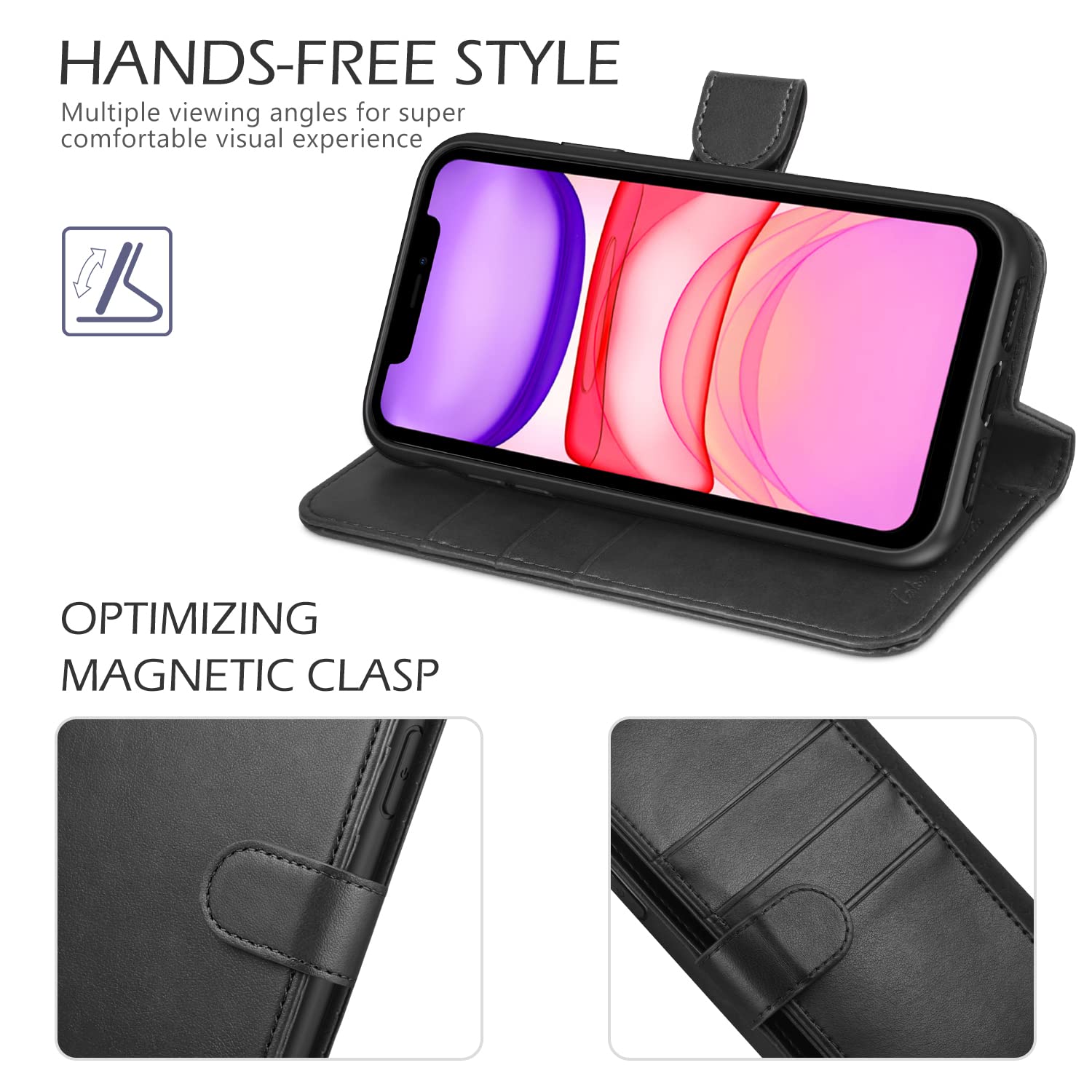 TUCCH Wallet Case for iPhone 11 Pro Max, Magnetic Auto Wake Sleep RFID Blocking Card Slot [Shockproof TPU Shell], PU Leather Stand Flip Cover Compatible with iPhone 11 Pro Max 6.5 inch 2019, Black