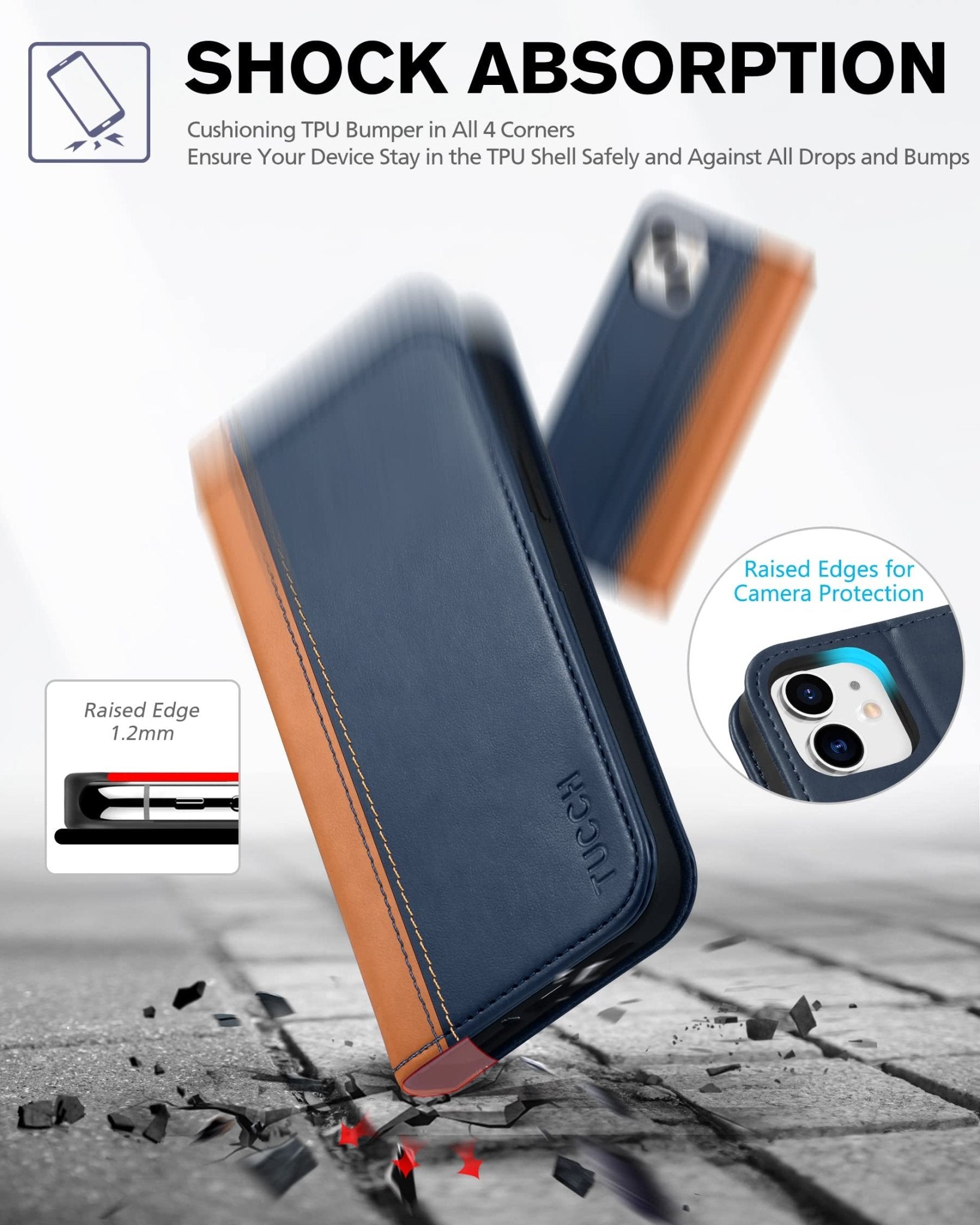 TUCCH Wallet Case for iPhone 12 Pro/iPhone 12 5G, Premium PU Leather Flip Folio Cover with Card Slot, Stand Book Design [Shockproof TPU Interior Case] Compatible with iPhone 12/12 Pro 6.1-inch, Black