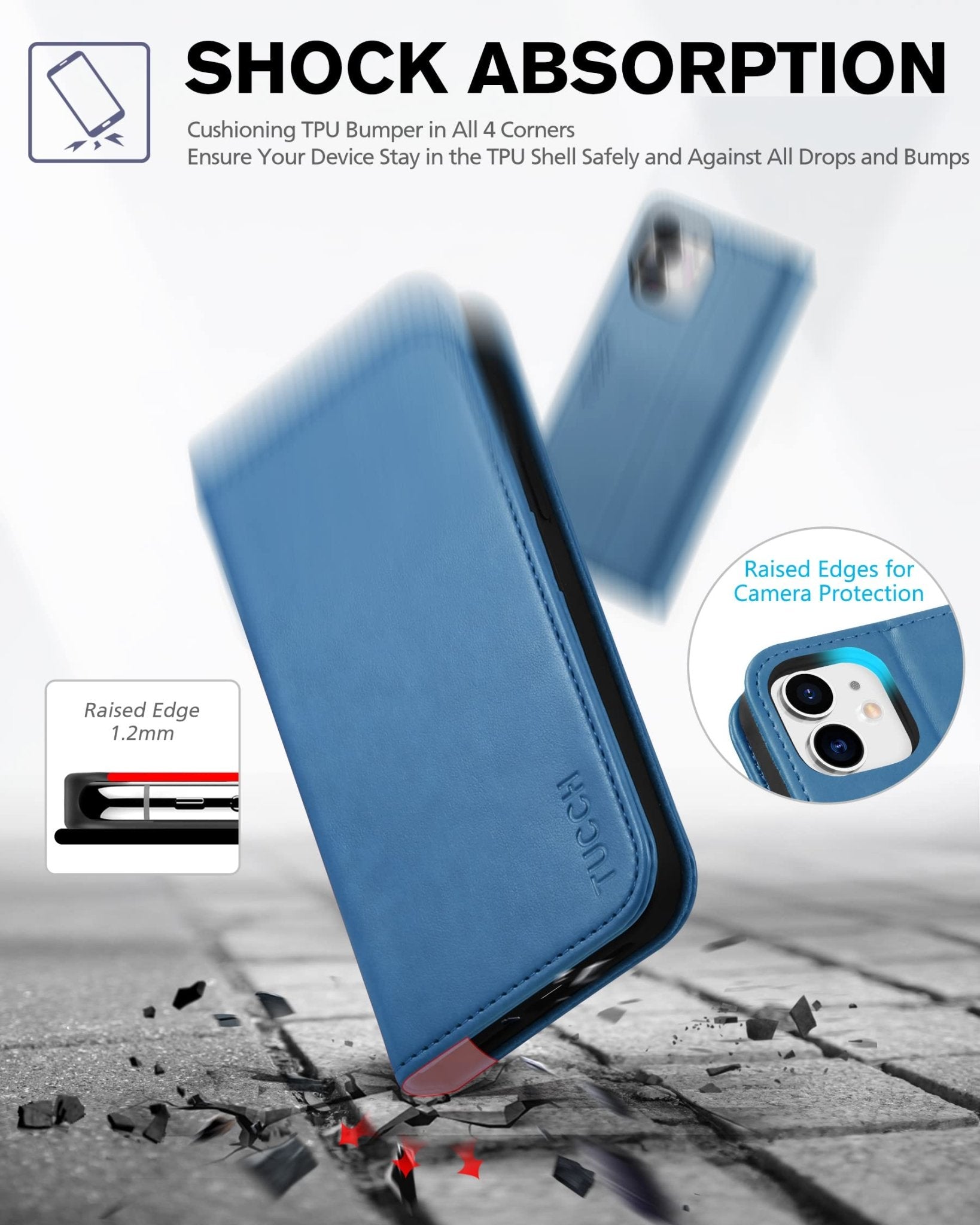 TUCCH Wallet Case for iPhone 12 Pro/iPhone 12 5G, Premium PU Leather Flip Folio Cover with Card Slot, Stand Book Design [Shockproof TPU Interior Case] Compatible with iPhone 12/12 Pro 6.1-inch, Black