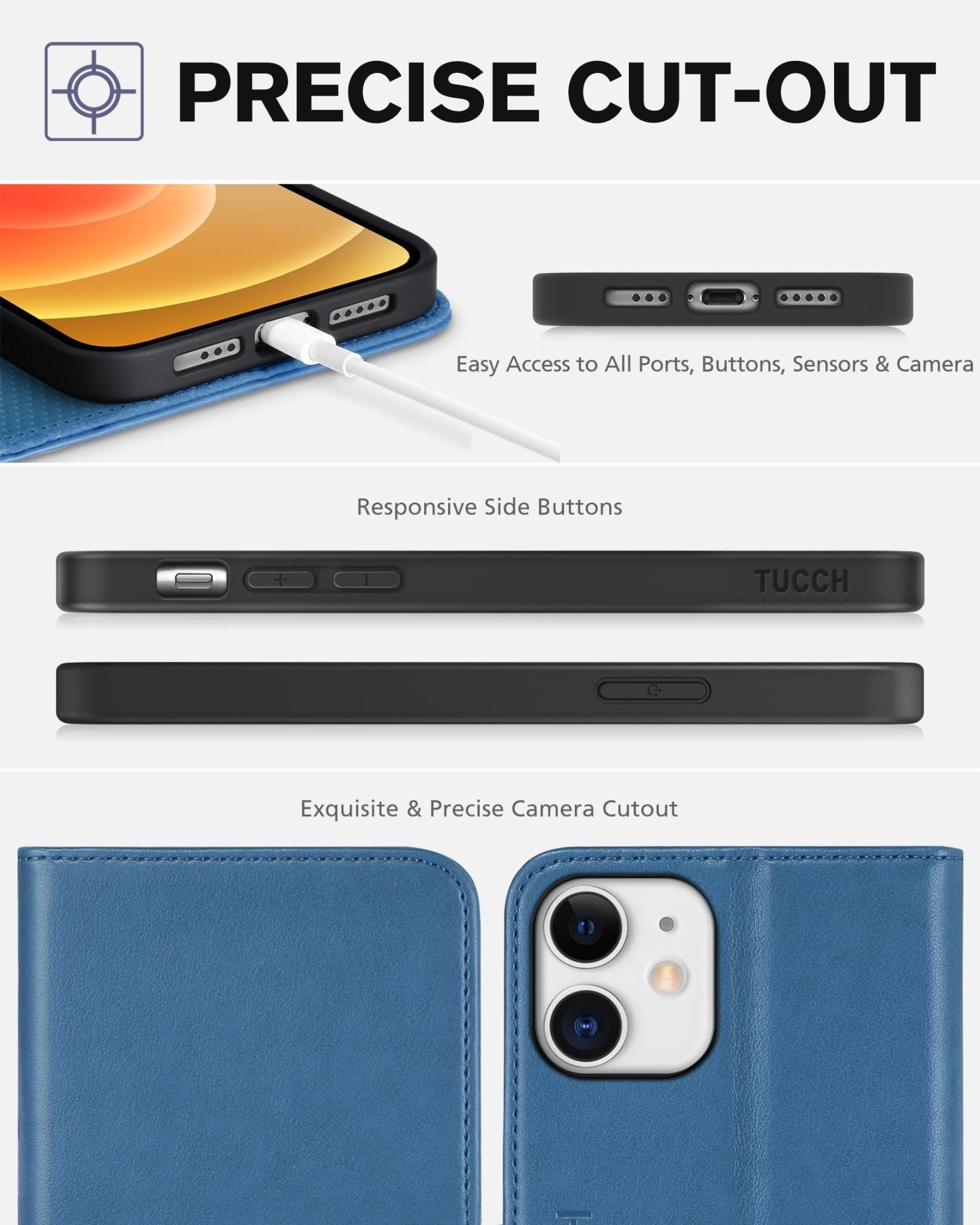 TUCCH Wallet Case for iPhone 12 Pro/iPhone 12 5G, Premium PU Leather Flip Folio Cover with Card Slot, Stand Book Design [Shockproof TPU Interior Case] Compatible with iPhone 12/12 Pro 6.1-inch, Black