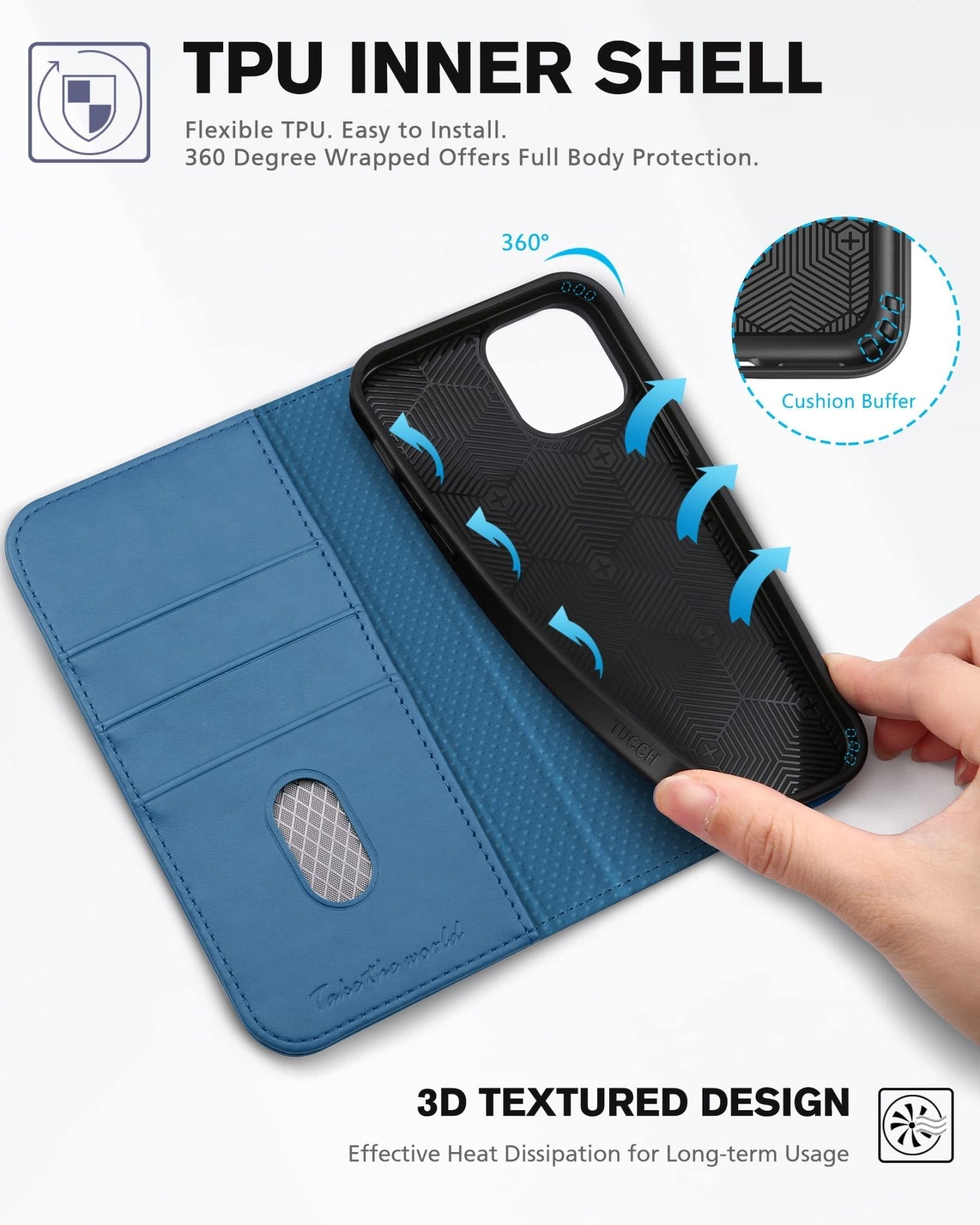 TUCCH Wallet Case for iPhone 12 Pro/iPhone 12 5G, Premium PU Leather Flip Folio Cover with Card Slot, Stand Book Design [Shockproof TPU Interior Case] Compatible with iPhone 12/12 Pro 6.1-inch, Black