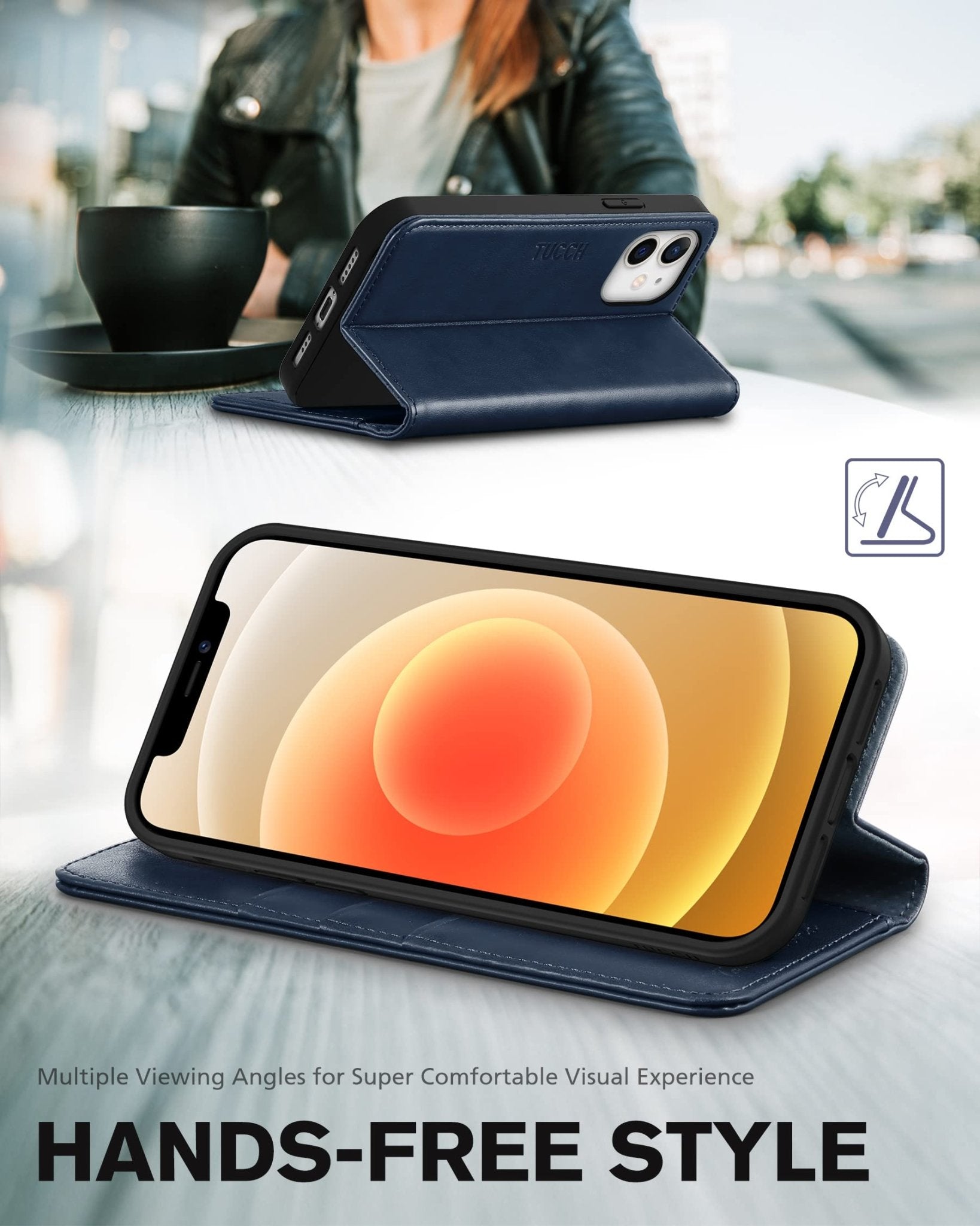 TUCCH Wallet Case for iPhone 12 Pro/iPhone 12 5G, Premium PU Leather Flip Folio Cover with Card Slot, Stand Book Design [Shockproof TPU Interior Case] Compatible with iPhone 12/12 Pro 6.1-inch, Black