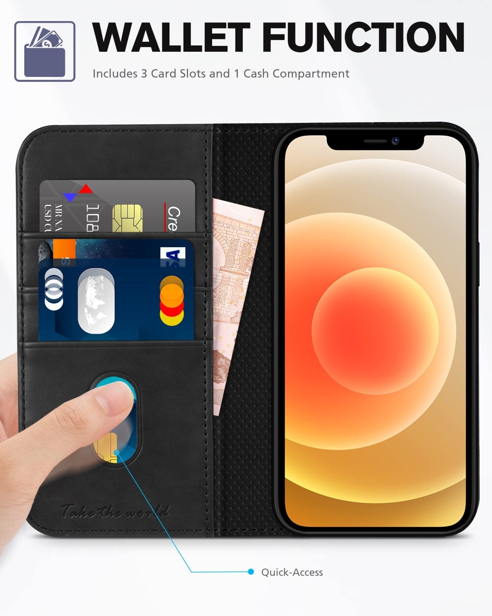 TUCCH Wallet Case for iPhone 12 Pro/iPhone 12 5G, Premium PU Leather Flip Folio Cover with Card Slot, Stand Book Design [Shockproof TPU Interior Case] Compatible with iPhone 12/12 Pro 6.1-inch, Black