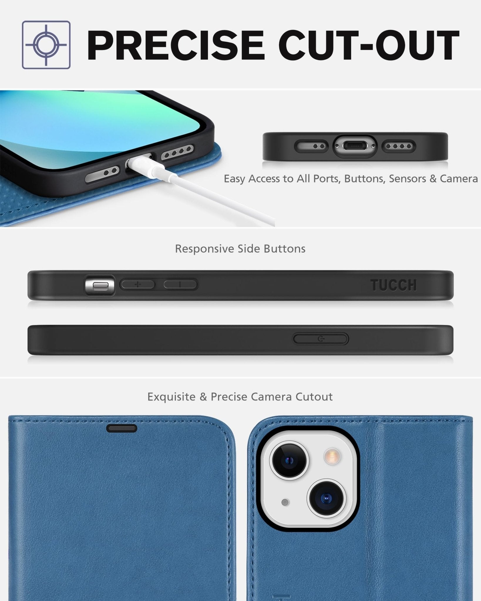 TUCCH Wallet Case for iPhone 13 Mini, [TPU Shockproof Inner Shell] PU Leather [RFID Blocking] [Credit Card Holder] Magnetic Stand Flip Cover Compatible with iPhone 13 Mini 5.4-inch 2021, Black