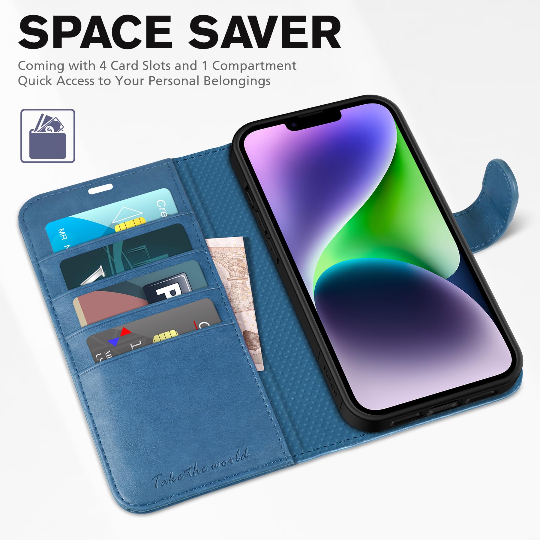 TUCCH Wallet Case for iPhone 14 Plus, [RFID Blocking] 4 Card Holder Stand [Shockproof TPU Interior Case] PU Leather Magnetic Protective Flip Cover Compatible with iPhone 14 Plus 6.7" 2022, Black