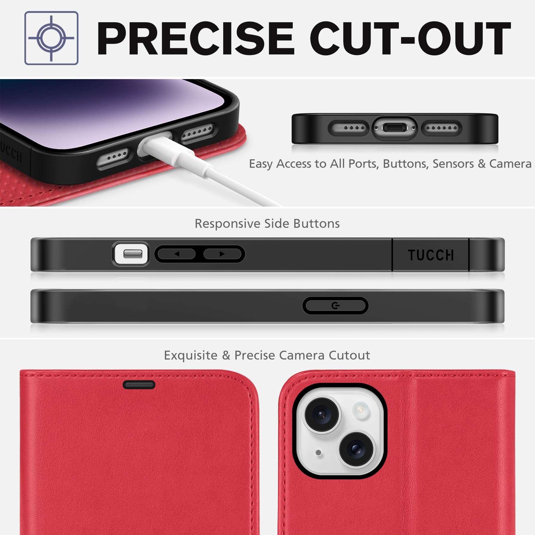 TUCCH Wallet Case for iPhone 14 Plus, [RFID Blocking] 4 Card Holder Stand [Shockproof TPU Interior Case] PU Leather Magnetic Protective Flip Cover Compatible with iPhone 14 Plus 6.7" 2022, Black