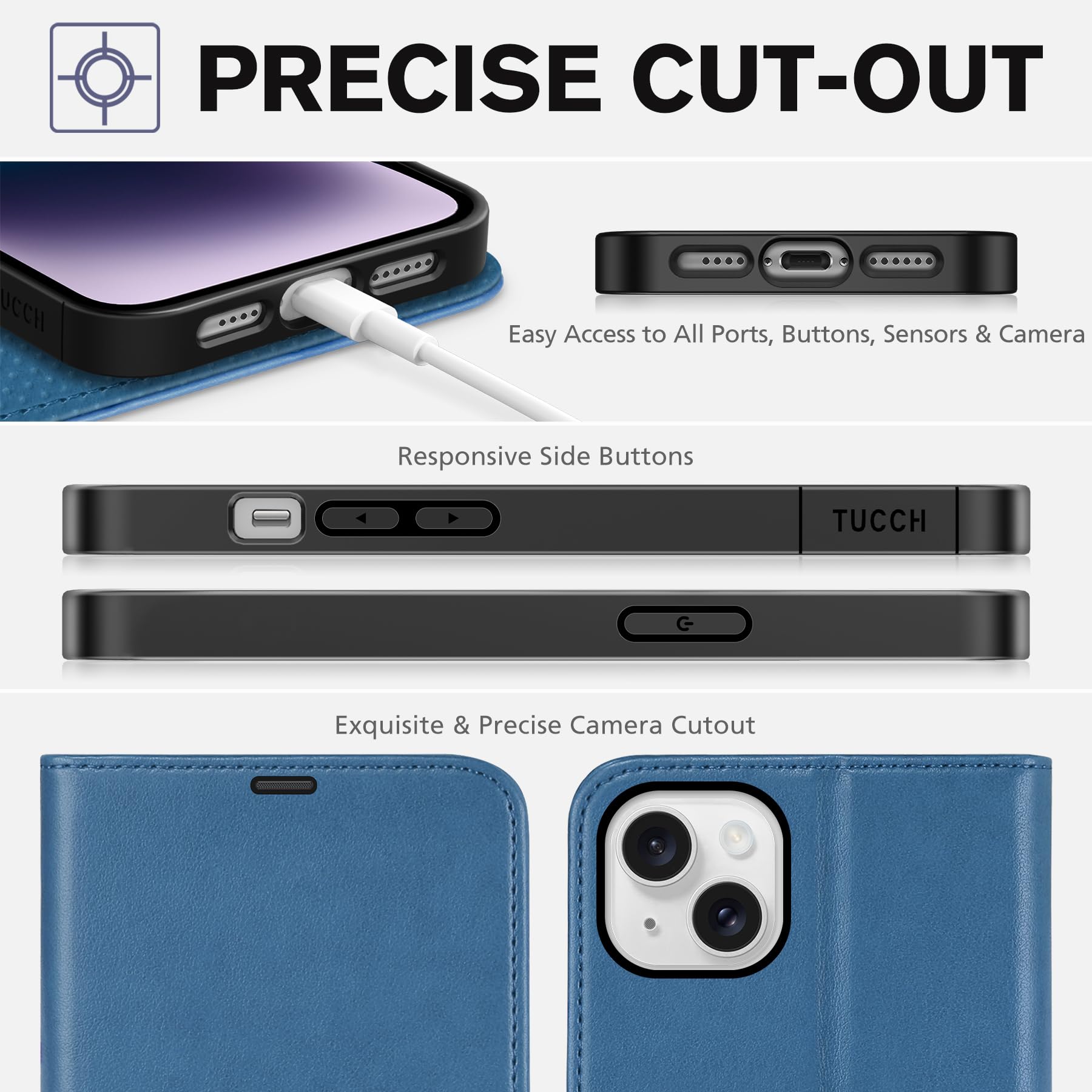 TUCCH Wallet Case for iPhone 14 Plus, [RFID Blocking] 4 Card Holder Stand [Shockproof TPU Interior Case] PU Leather Magnetic Protective Flip Cover Compatible with iPhone 14 Plus 6.7" 2022, Black