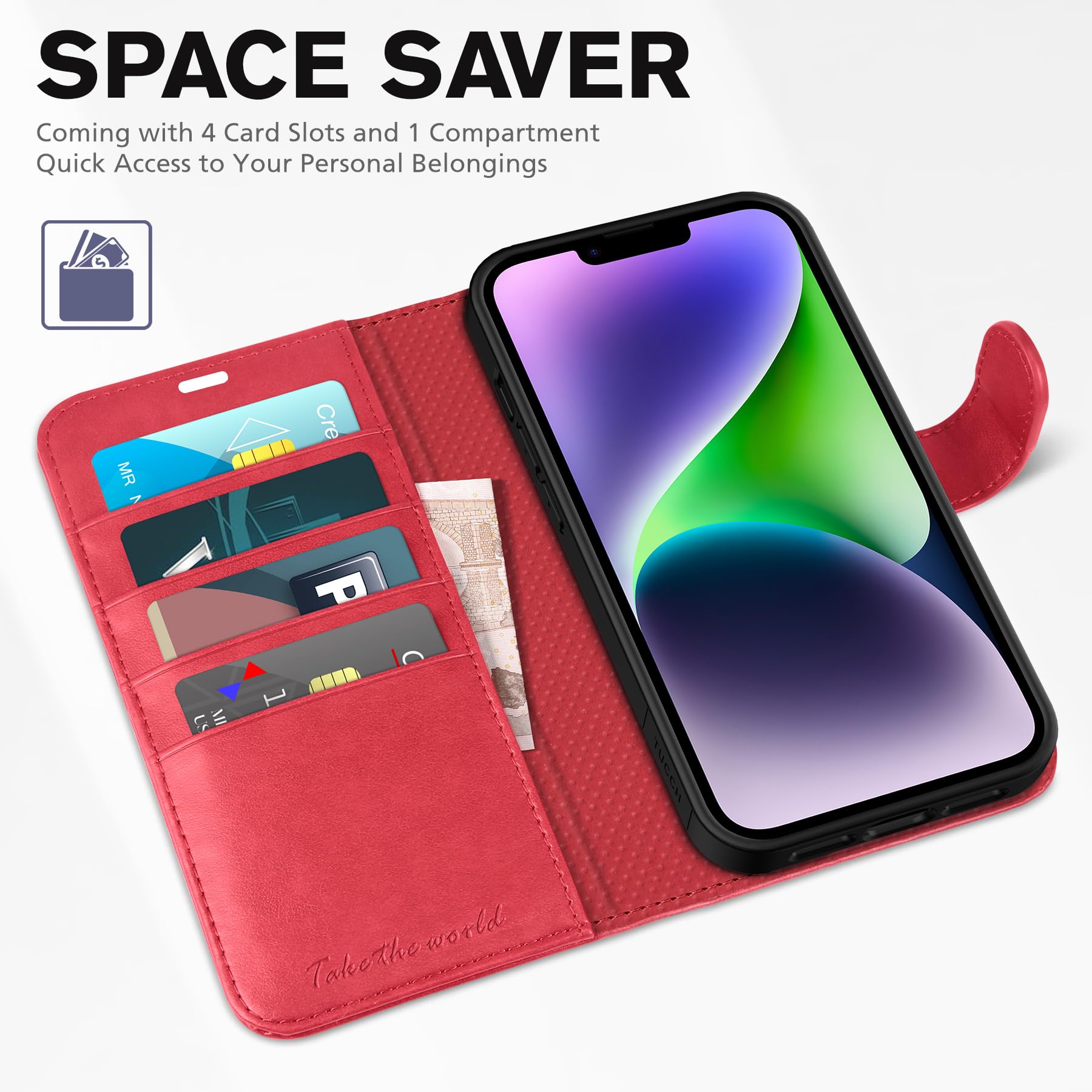 TUCCH Wallet Case for iPhone 14 Plus, [RFID Blocking] 4 Card Holder Stand [Shockproof TPU Interior Case] PU Leather Magnetic Protective Flip Cover Compatible with iPhone 14 Plus 6.7" 2022, Black