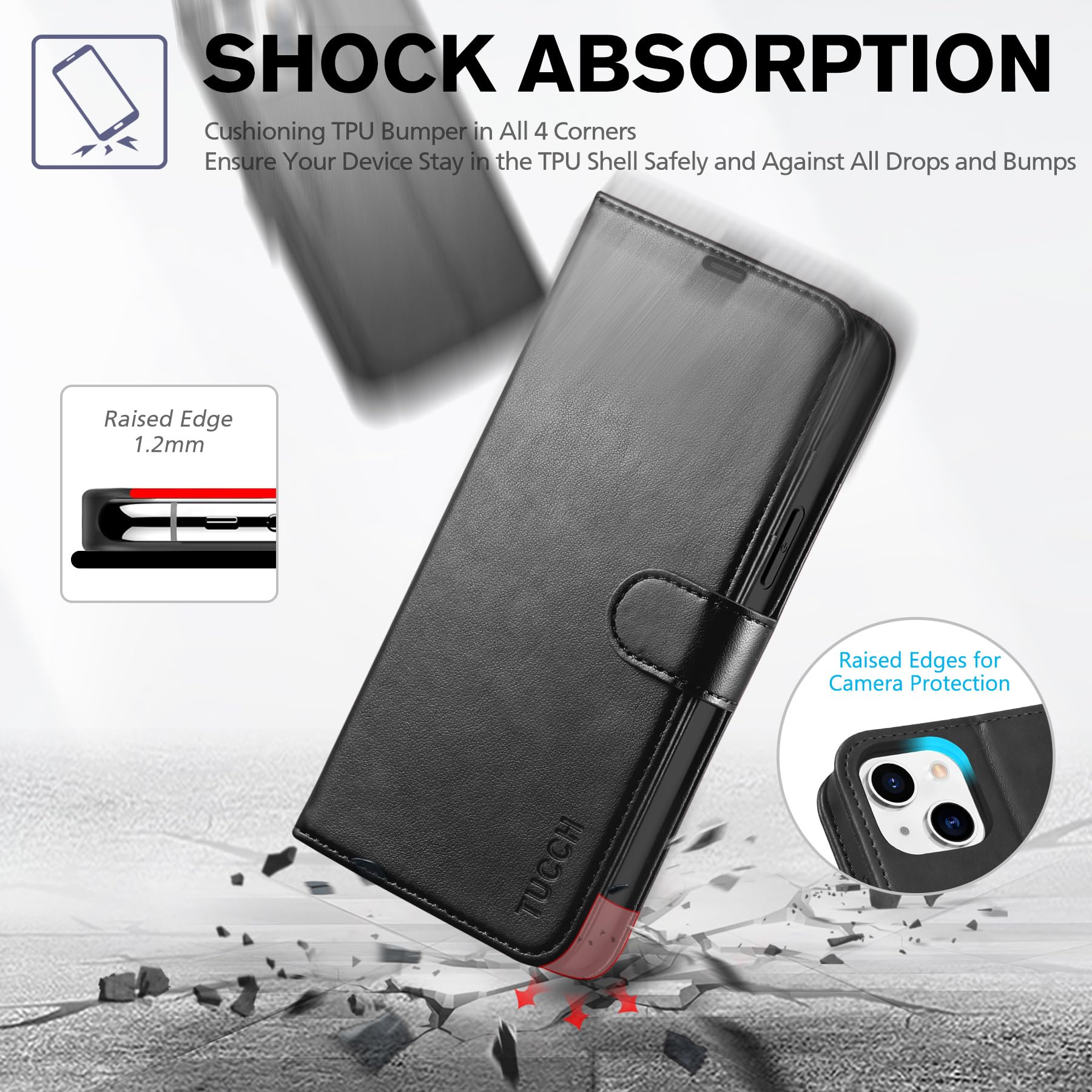 TUCCH Wallet Case for iPhone 14 Plus, [RFID Blocking] 4 Card Holder Stand [Shockproof TPU Interior Case] PU Leather Magnetic Protective Flip Cover Compatible with iPhone 14 Plus 6.7" 2022, Black