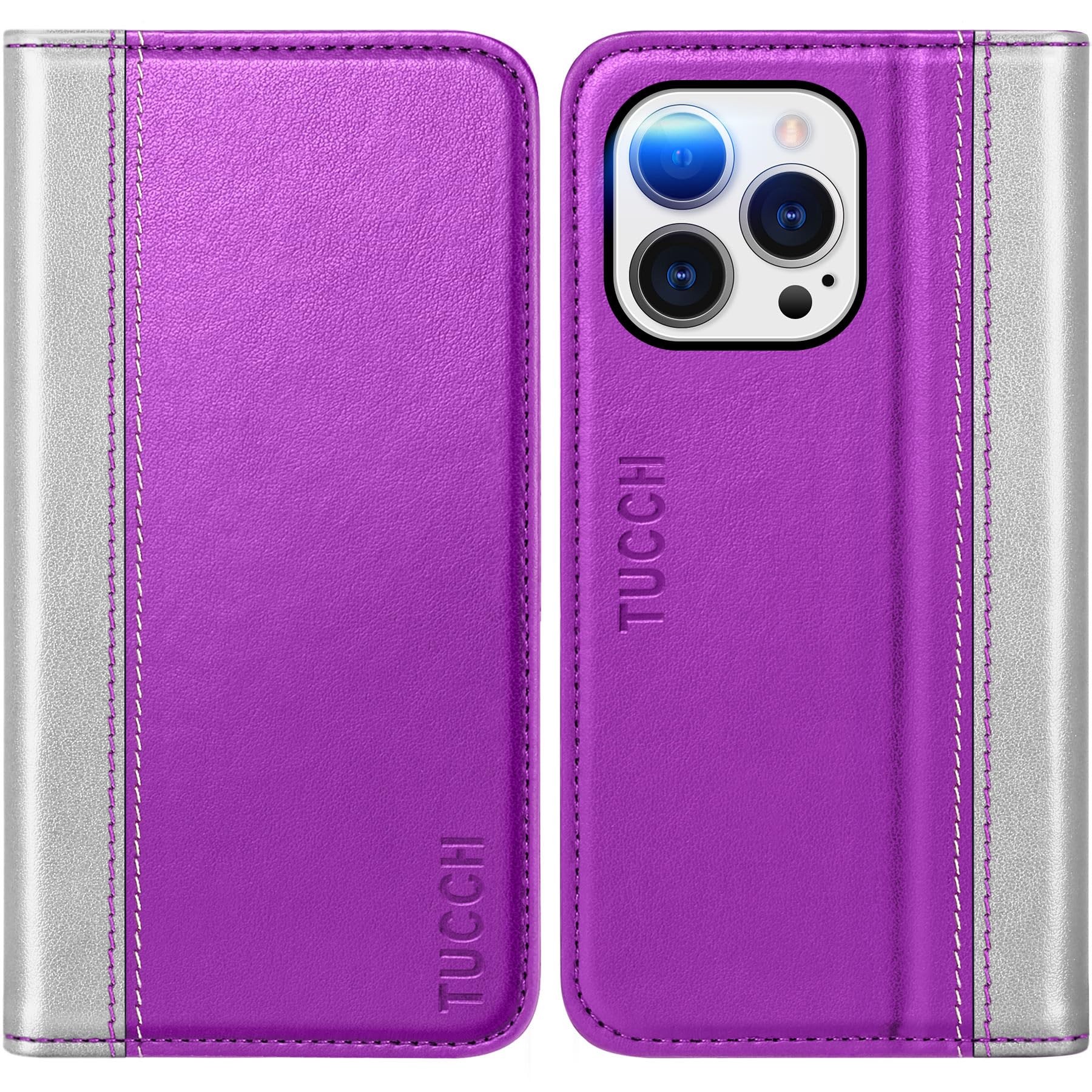 TUCCH Wallet Case for iPhone 14 Pro 6.1 5G, PU Leather Folio Case with [RFID Blocking] [3 Card Slot], Kickstand Book Design [Shockproof TPU Interior Case] Compatible with iPhone 14 Pro, Dark Blue