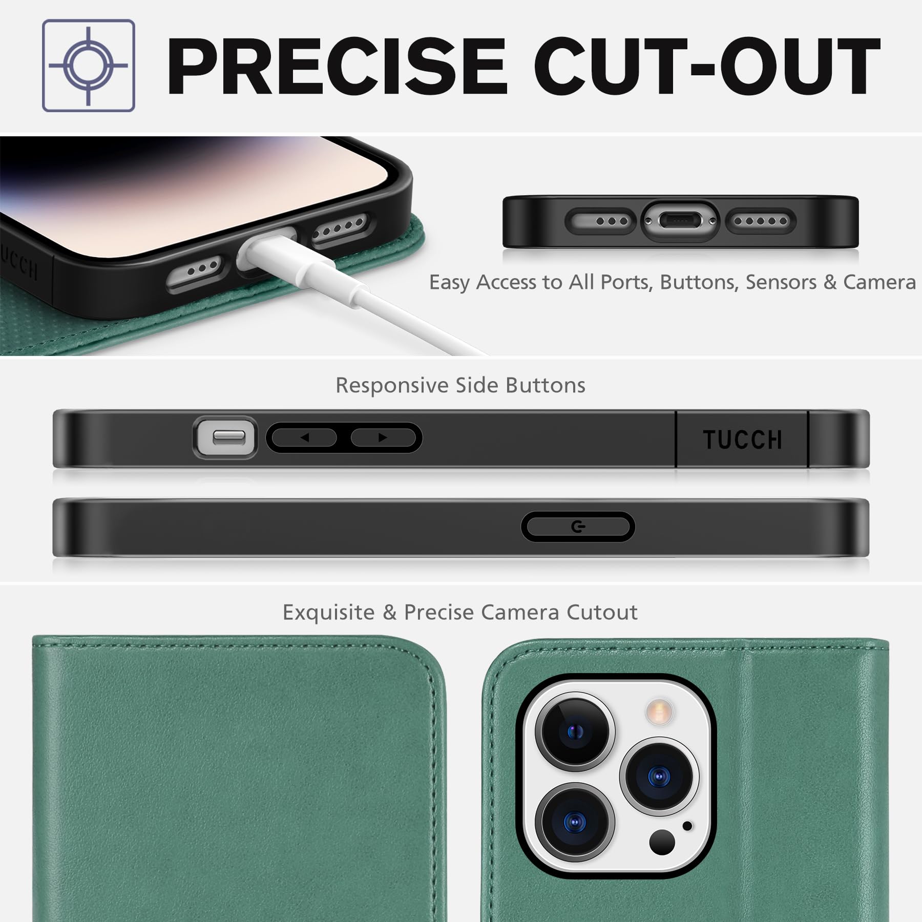 TUCCH Wallet Case for iPhone 14 Pro 6.1 5G, PU Leather Folio Case with [RFID Blocking] [3 Card Slot], Kickstand Book Design [Shockproof TPU Interior Case] Compatible with iPhone 14 Pro, Dark Blue