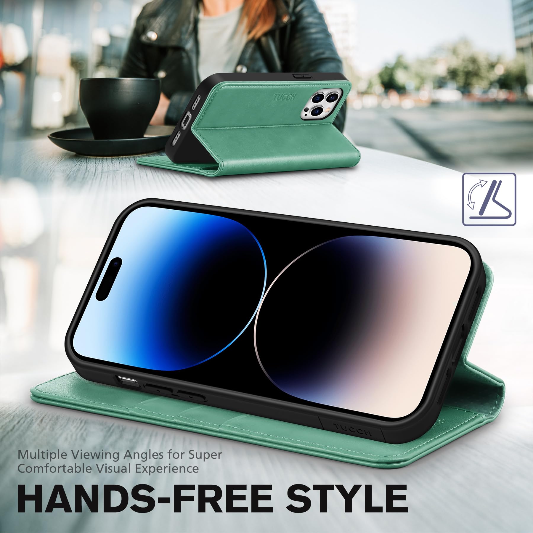 TUCCH Wallet Case for iPhone 14 Pro 6.1 5G, PU Leather Folio Case with [RFID Blocking] [3 Card Slot], Kickstand Book Design [Shockproof TPU Interior Case] Compatible with iPhone 14 Pro, Dark Blue