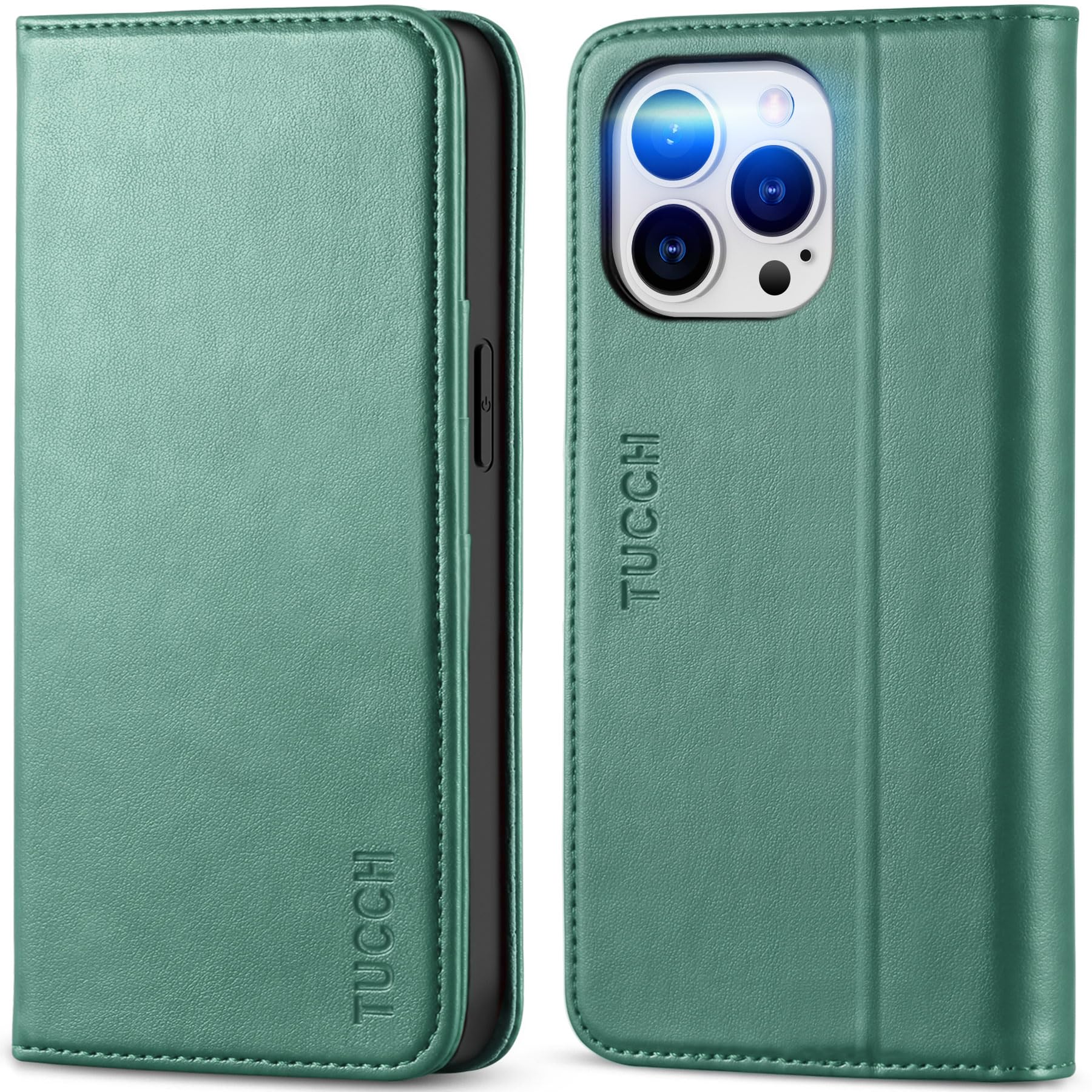 TUCCH Wallet Case for iPhone 14 Pro 6.1 5G, PU Leather Folio Case with [RFID Blocking] [3 Card Slot], Kickstand Book Design [Shockproof TPU Interior Case] Compatible with iPhone 14 Pro, Dark Blue