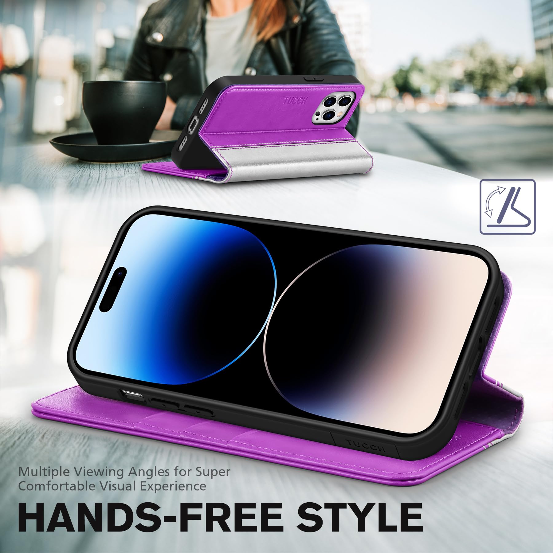 TUCCH Wallet Case for iPhone 14 Pro 6.1 5G, PU Leather Folio Case with [RFID Blocking] [3 Card Slot], Kickstand Book Design [Shockproof TPU Interior Case] Compatible with iPhone 14 Pro, Dark Blue