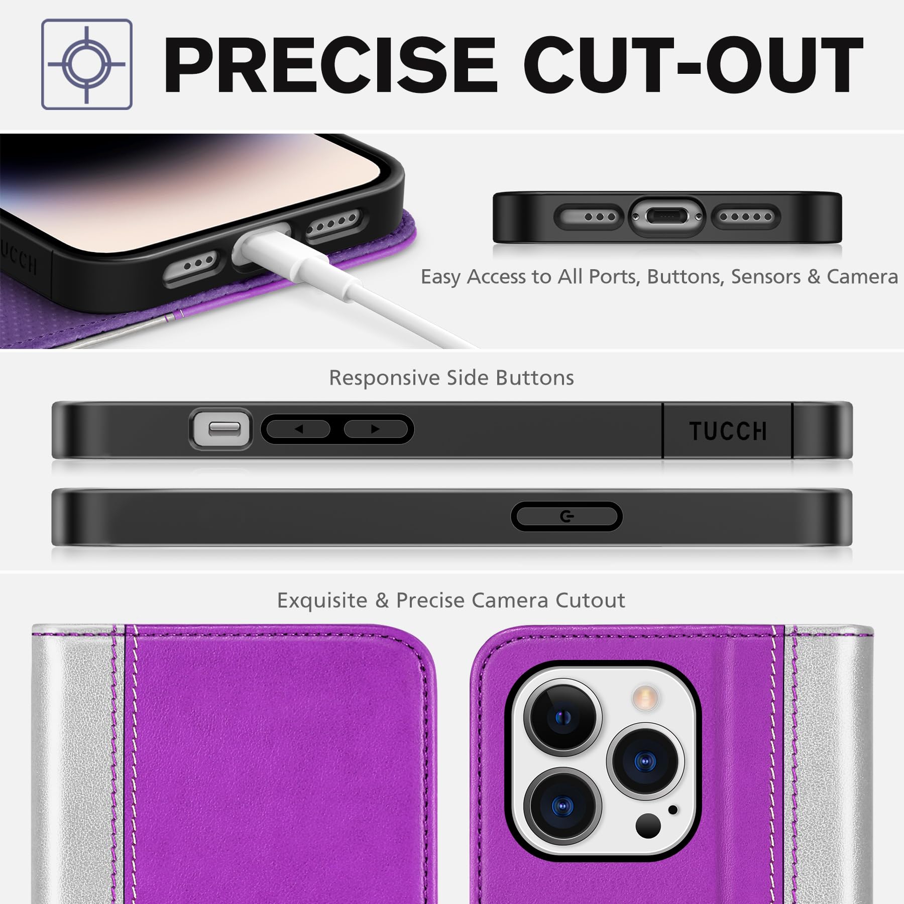 TUCCH Wallet Case for iPhone 14 Pro 6.1 5G, PU Leather Folio Case with [RFID Blocking] [3 Card Slot], Kickstand Book Design [Shockproof TPU Interior Case] Compatible with iPhone 14 Pro, Dark Blue