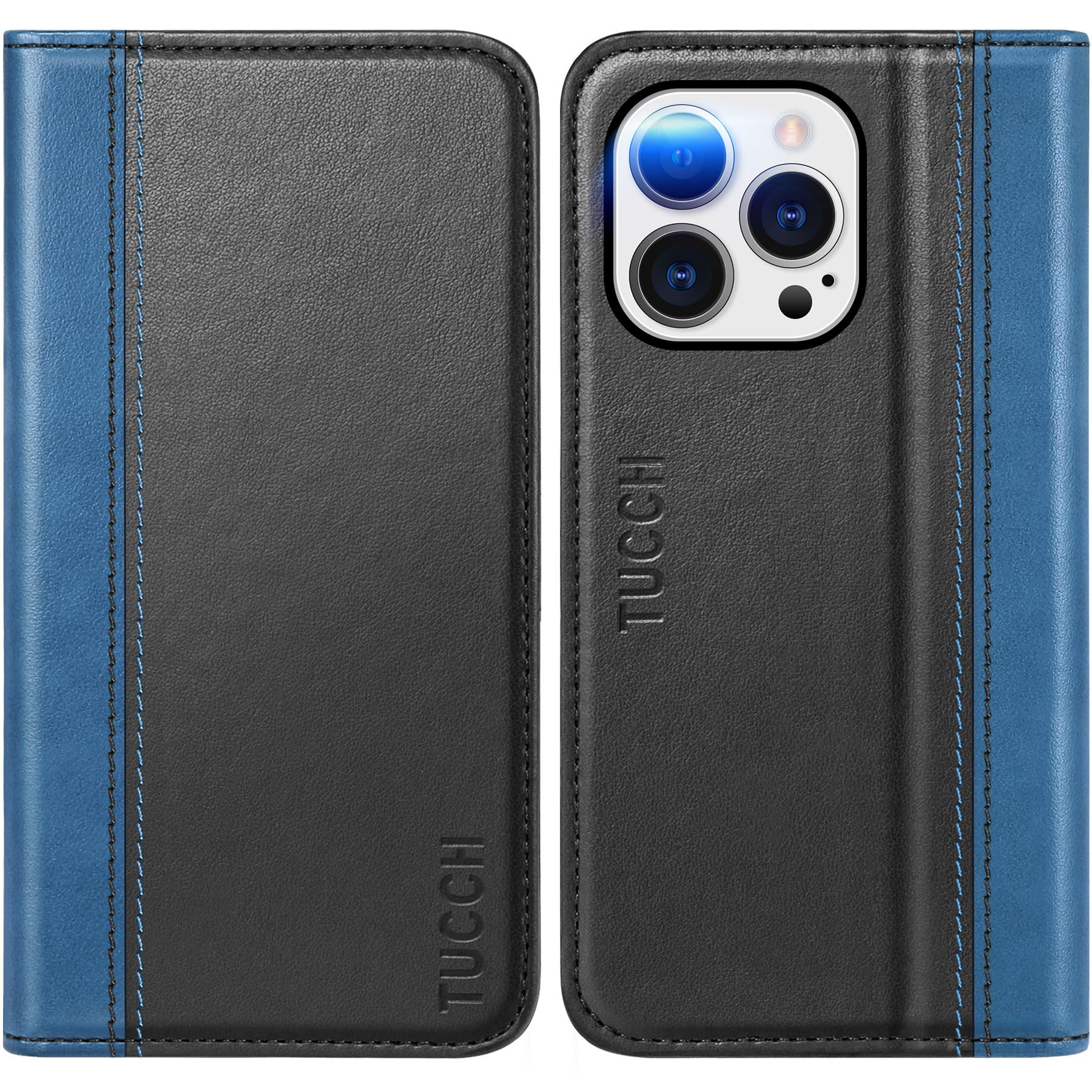 TUCCH Wallet Case for iPhone 14 Pro 6.1 5G, PU Leather Folio Case with [RFID Blocking] [3 Card Slot], Kickstand Book Design [Shockproof TPU Interior Case] Compatible with iPhone 14 Pro, Dark Blue