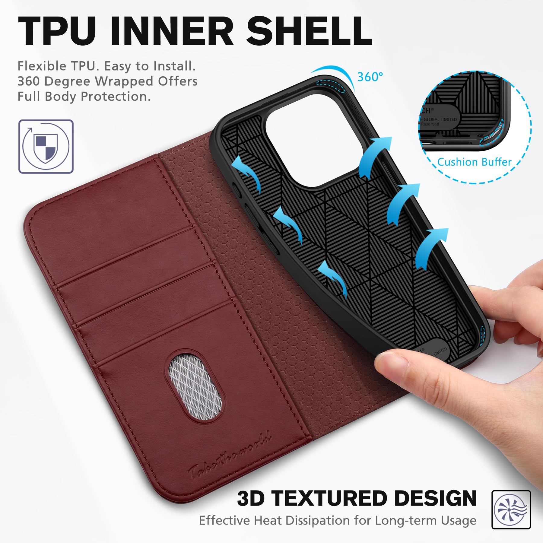 TUCCH Wallet Case for iPhone 15 Pro 6.1", PU Leather Folio with RFID Blocking [3 Card Slot], Kickstand Book Design [Shockproof TPU Interior Case] Compatible with iPhone 15 Pro 5G 2023, Dark Blue