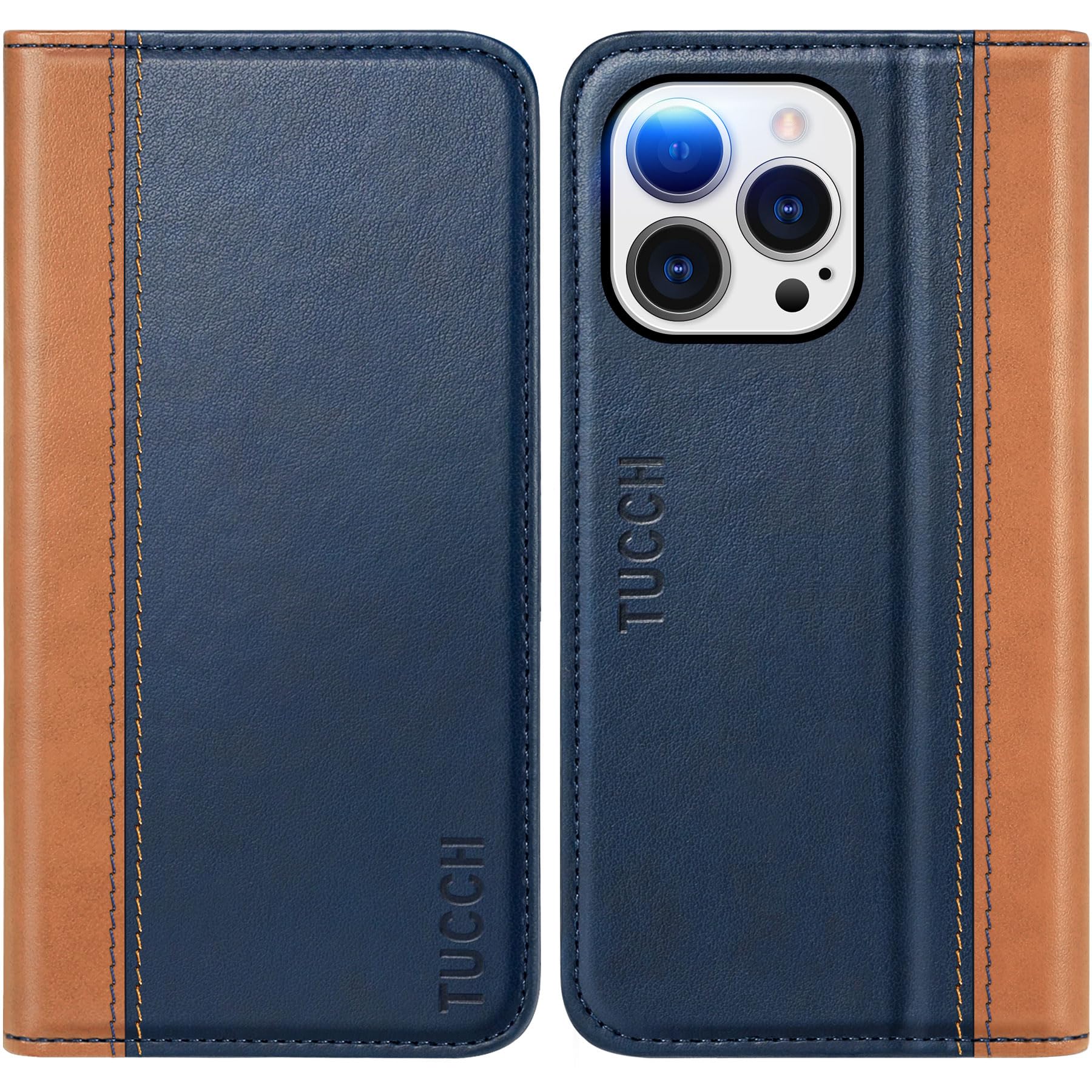 TUCCH Wallet Case for iPhone 15 Pro 6.1", PU Leather Folio with RFID Blocking [3 Card Slot], Kickstand Book Design [Shockproof TPU Interior Case] Compatible with iPhone 15 Pro 5G 2023, Dark Blue