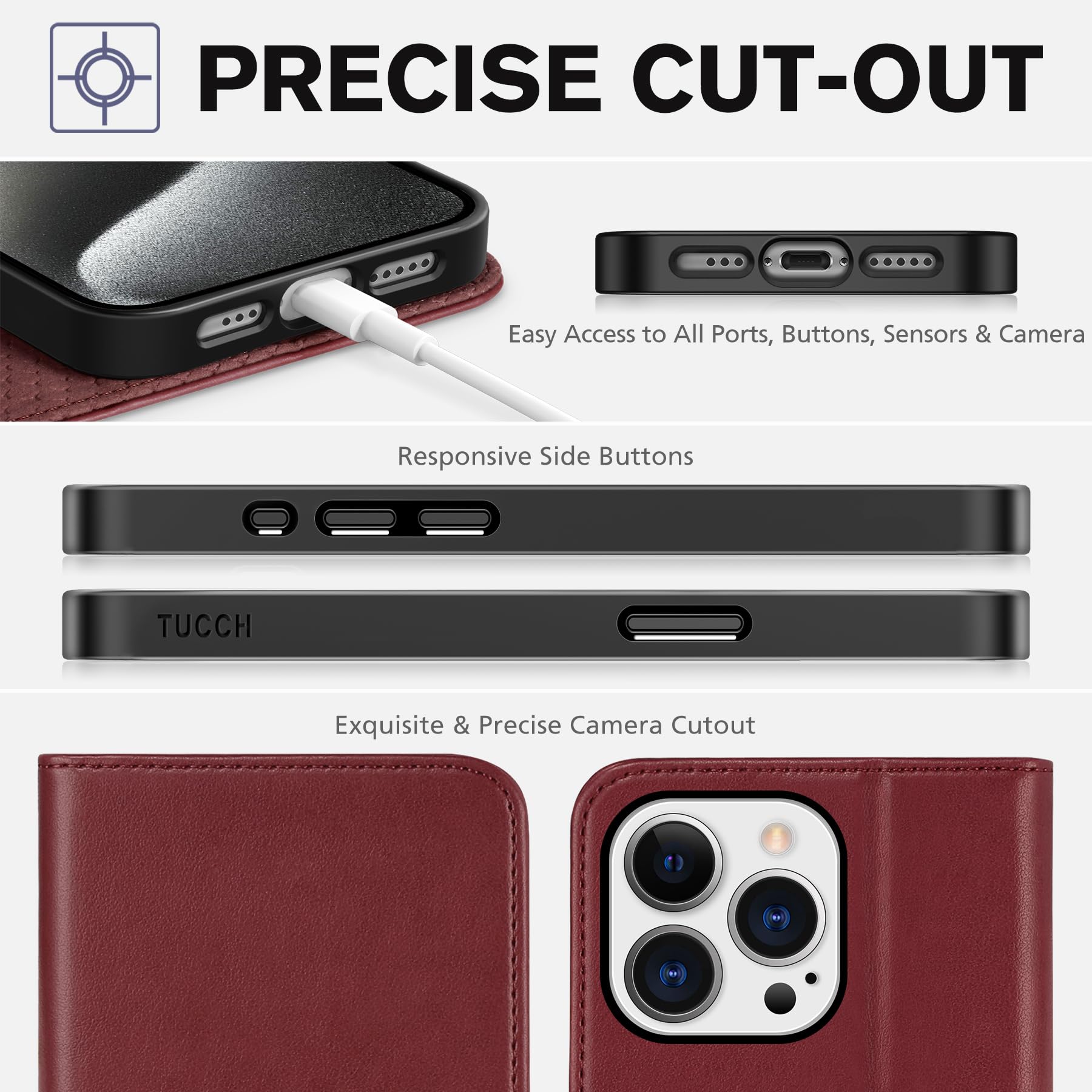 TUCCH Wallet Case for iPhone 15 Pro 6.1", PU Leather Folio with RFID Blocking [3 Card Slot], Kickstand Book Design [Shockproof TPU Interior Case] Compatible with iPhone 15 Pro 5G 2023, Dark Blue