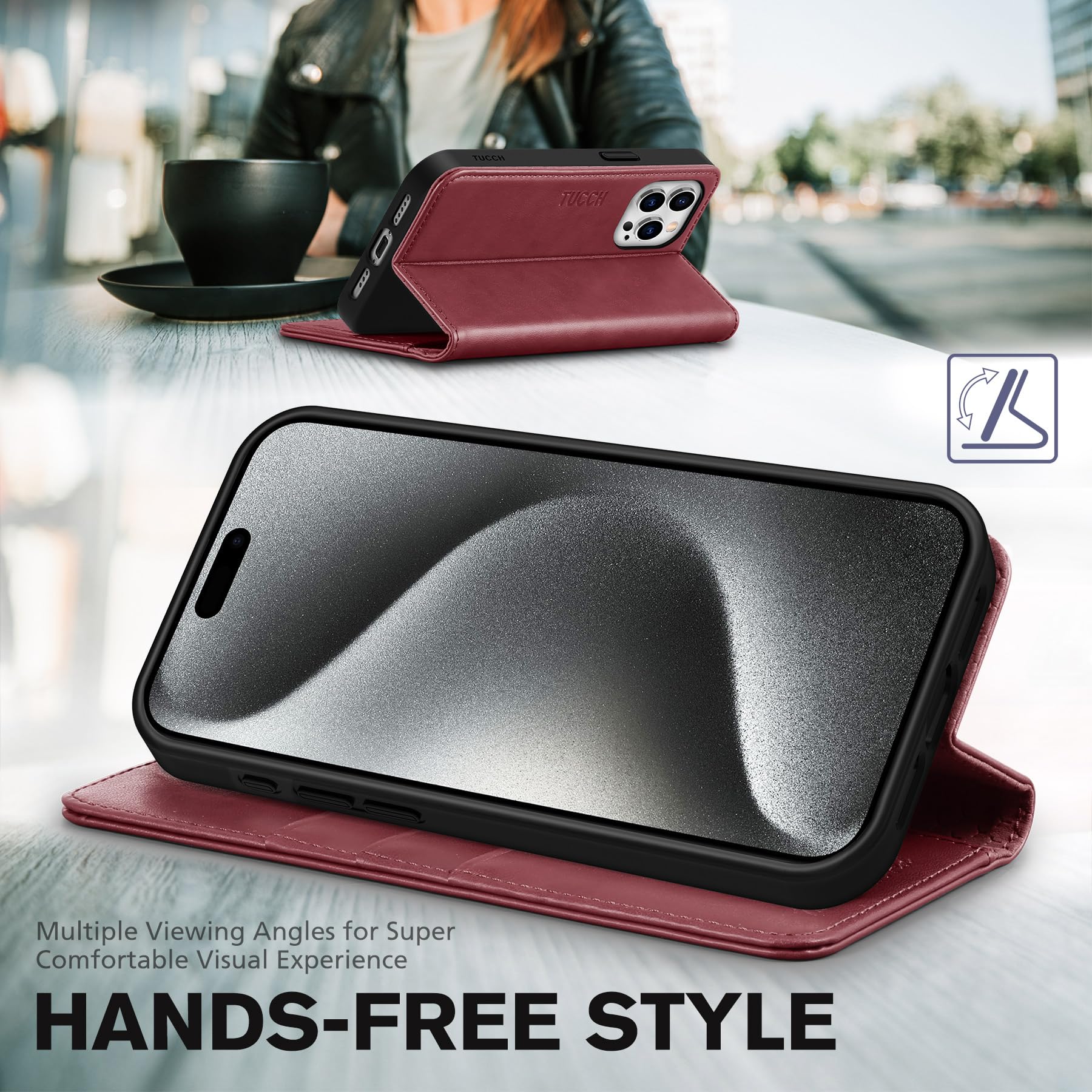 TUCCH Wallet Case for iPhone 15 Pro 6.1", PU Leather Folio with RFID Blocking [3 Card Slot], Kickstand Book Design [Shockproof TPU Interior Case] Compatible with iPhone 15 Pro 5G 2023, Dark Blue