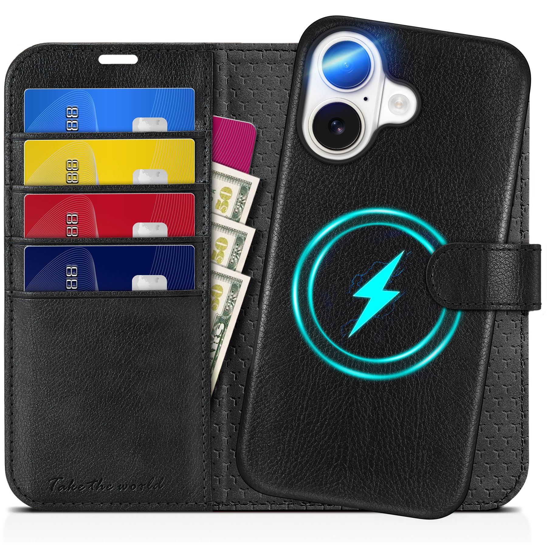 TUCCH Wallet Case for iPhone 16 Pro, [Removable] 2 in 1 [Wireless Charging] RFID Blocking [4 Card Holders] PU Leather Cover, Magnetic Detachable Folding Stand Folio Case for iPhone 16 Pro, Light Brown