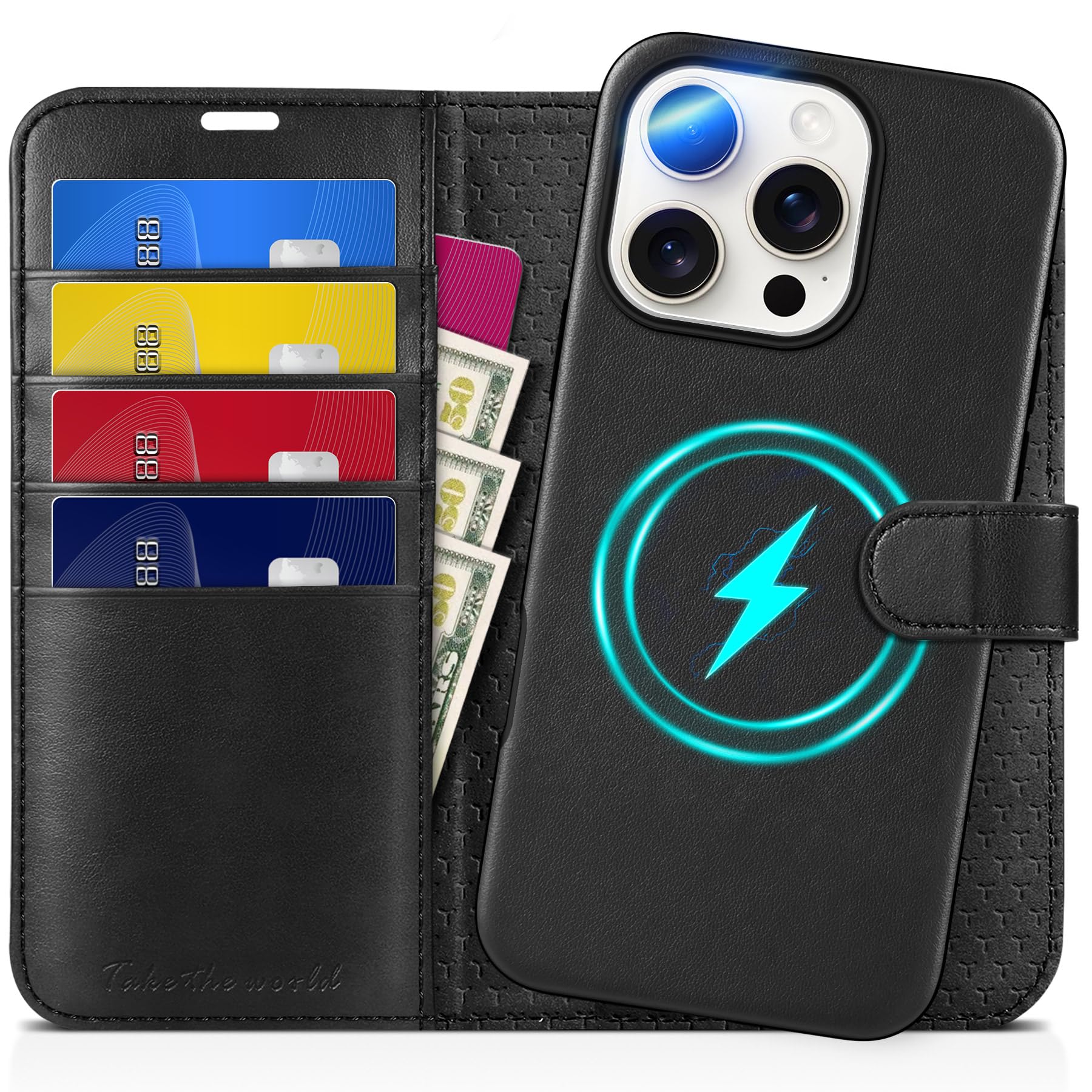 TUCCH Wallet Case for iPhone 16 Pro, [Removable] 2 in 1 [Wireless Charging] RFID Blocking [4 Card Holders] PU Leather Cover, Magnetic Detachable Folding Stand Folio Case for iPhone 16 Pro, Light Brown