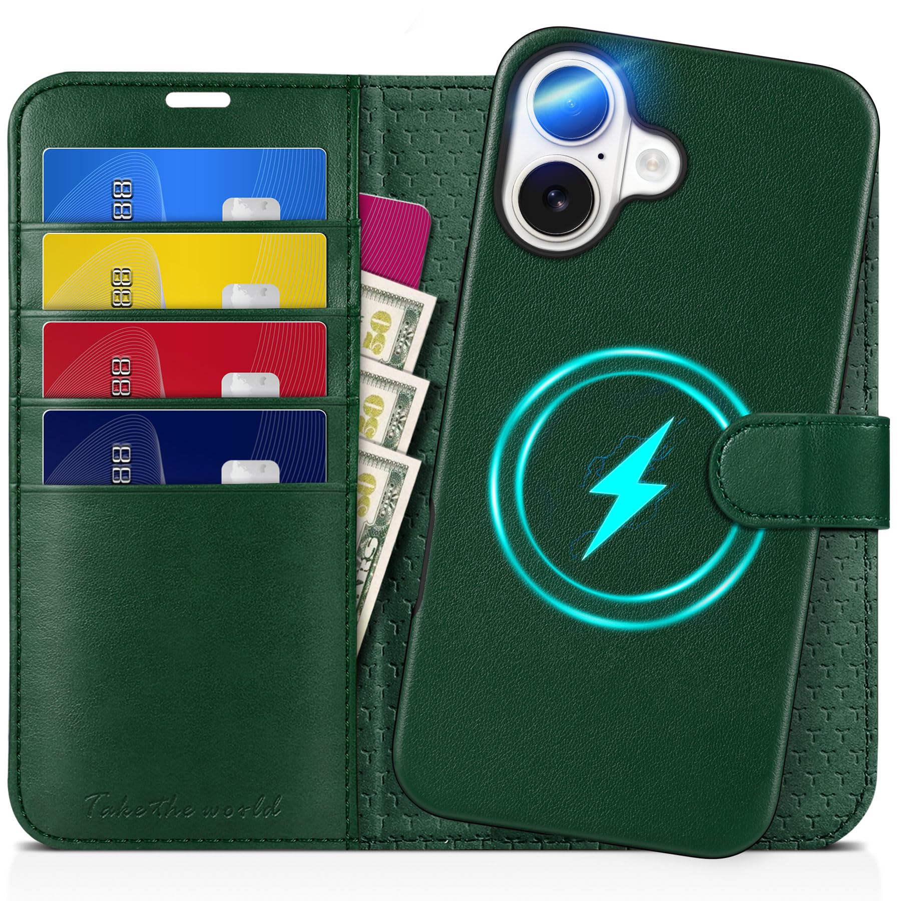 TUCCH Wallet Case for iPhone 16 Pro, [Removable] 2 in 1 [Wireless Charging] RFID Blocking [4 Card Holders] PU Leather Cover, Magnetic Detachable Folding Stand Folio Case for iPhone 16 Pro, Light Brown