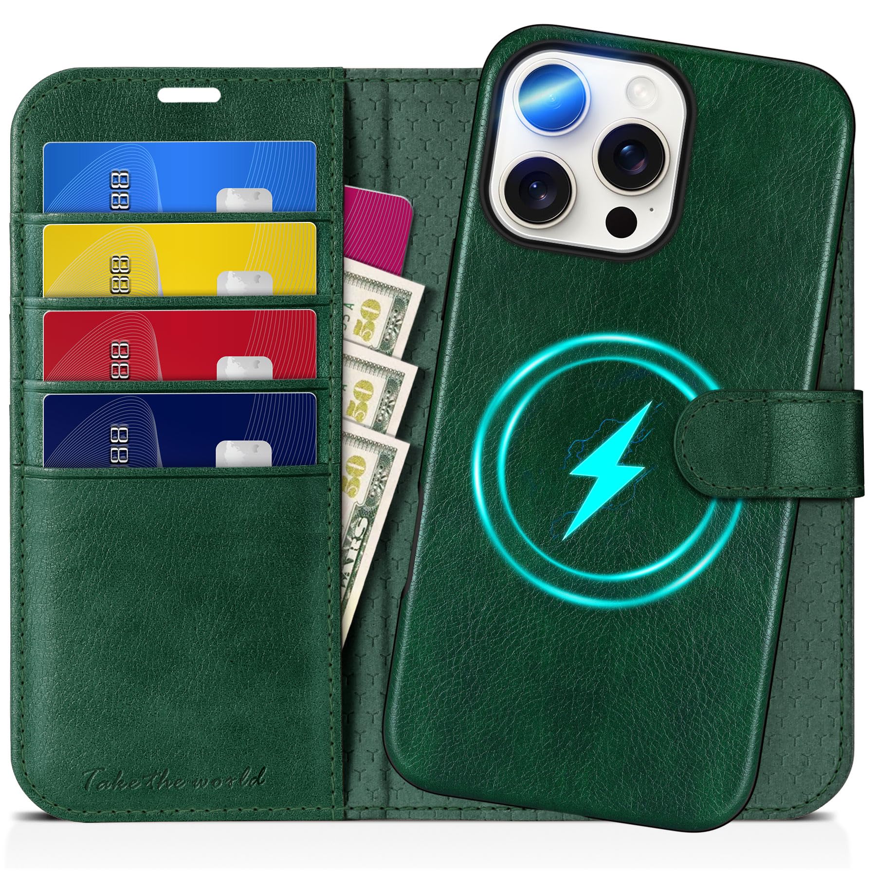 TUCCH Wallet Case for iPhone 16 Pro, [Removable] 2 in 1 [Wireless Charging] RFID Blocking [4 Card Holders] PU Leather Cover, Magnetic Detachable Folding Stand Folio Case for iPhone 16 Pro, Light Brown